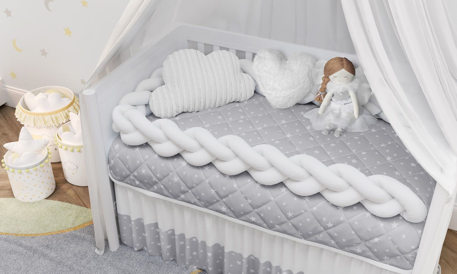 Kit Berço Trança Estrelinhas Branco