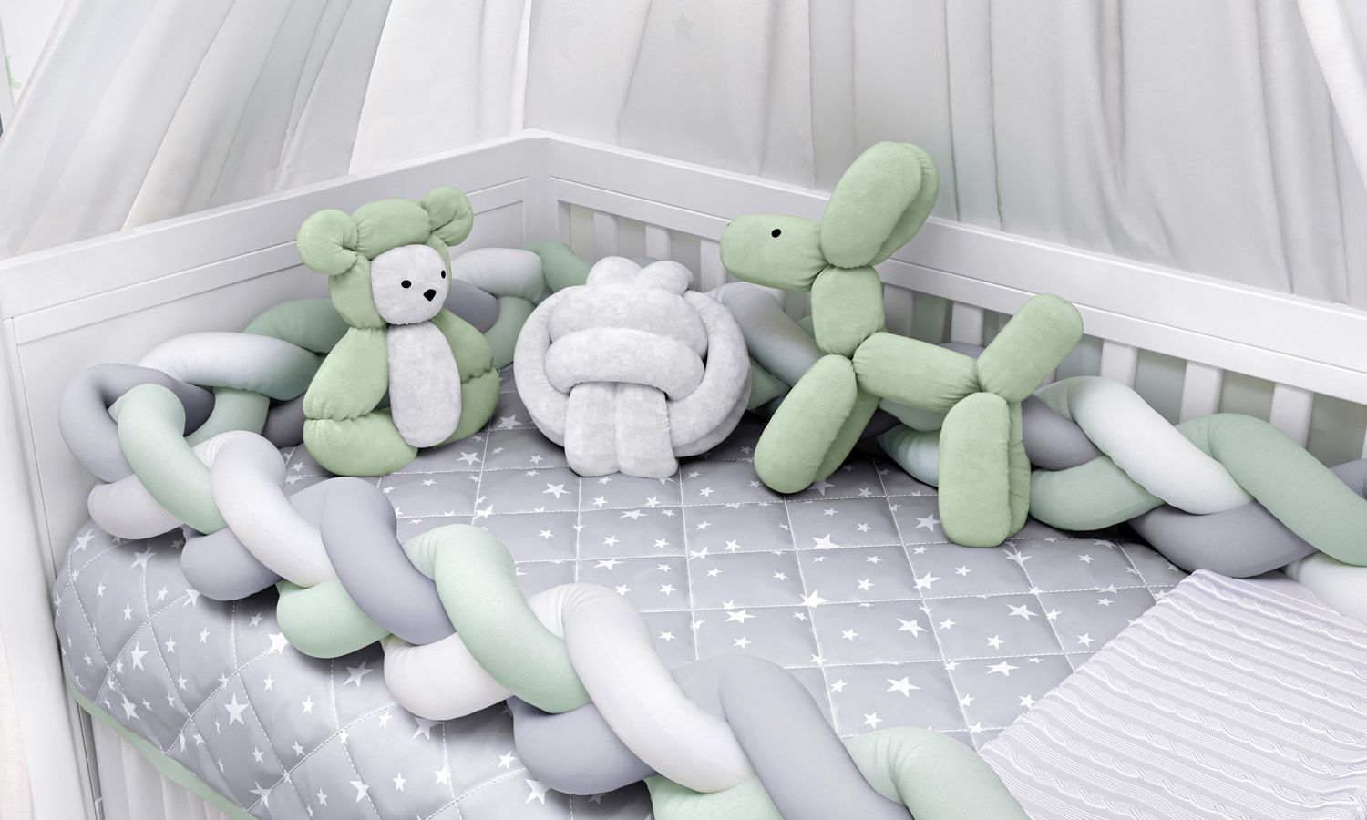 Kit Berço Trança Estrelinhas Rosa