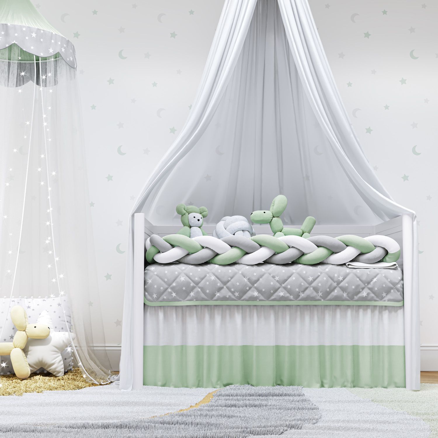 Kit Berço Trança Estrelinhas Rosa