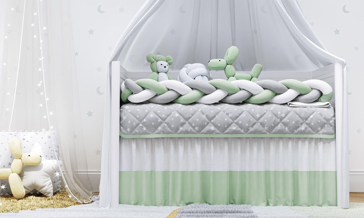 Kit Berço Trança Estrelinhas Rosa