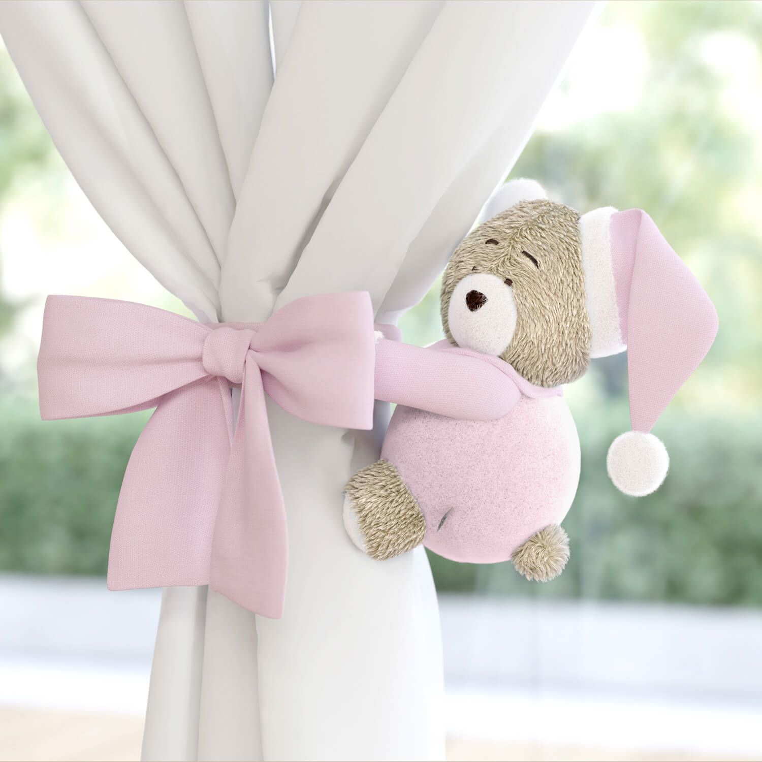 Prendedor de Cortina Ursinho Branco Clássico 2 Peças