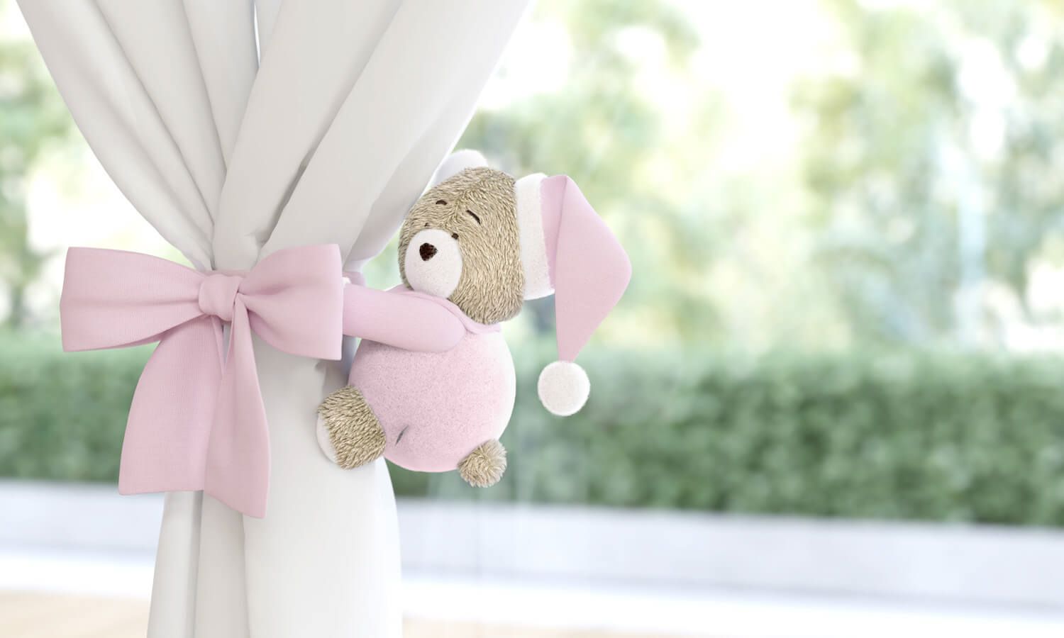 Prendedor de Cortina Ursinho Branco Clássico 2 Peças