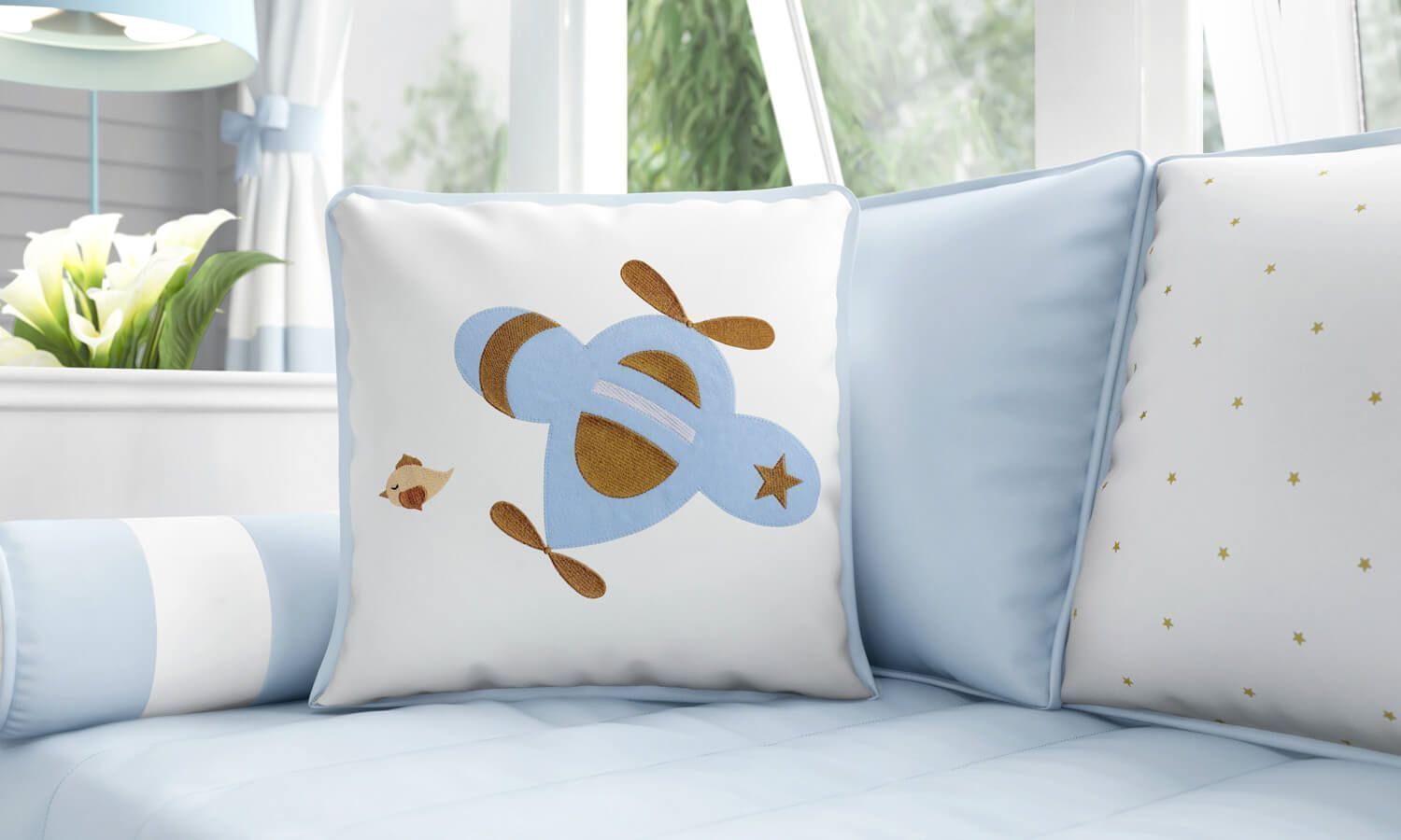 Almofada Bordada Urso Aviador 38cm