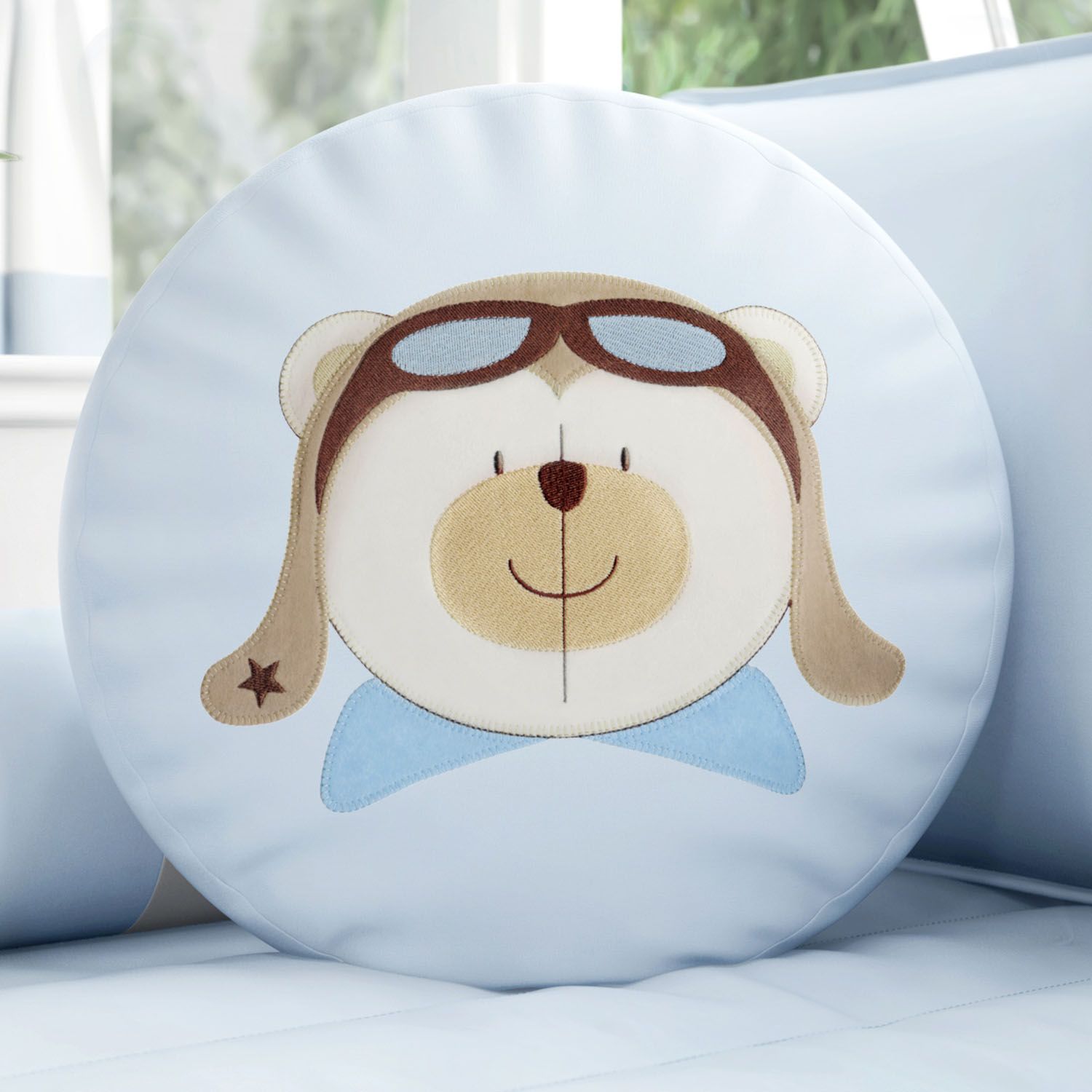 Almofada Redonda Urso Aviador 38cm