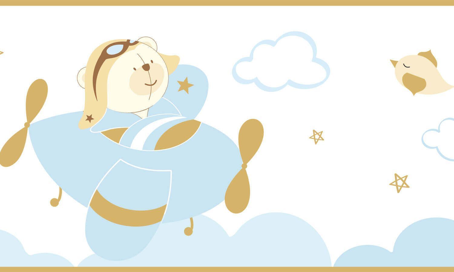 Faixa Adesiva de Parede Urso Aviador Azul Bebê