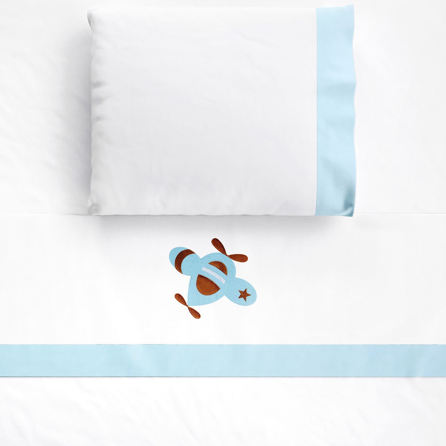 Jogo de Lençol Berço Bordado Urso Aviador 3 peças