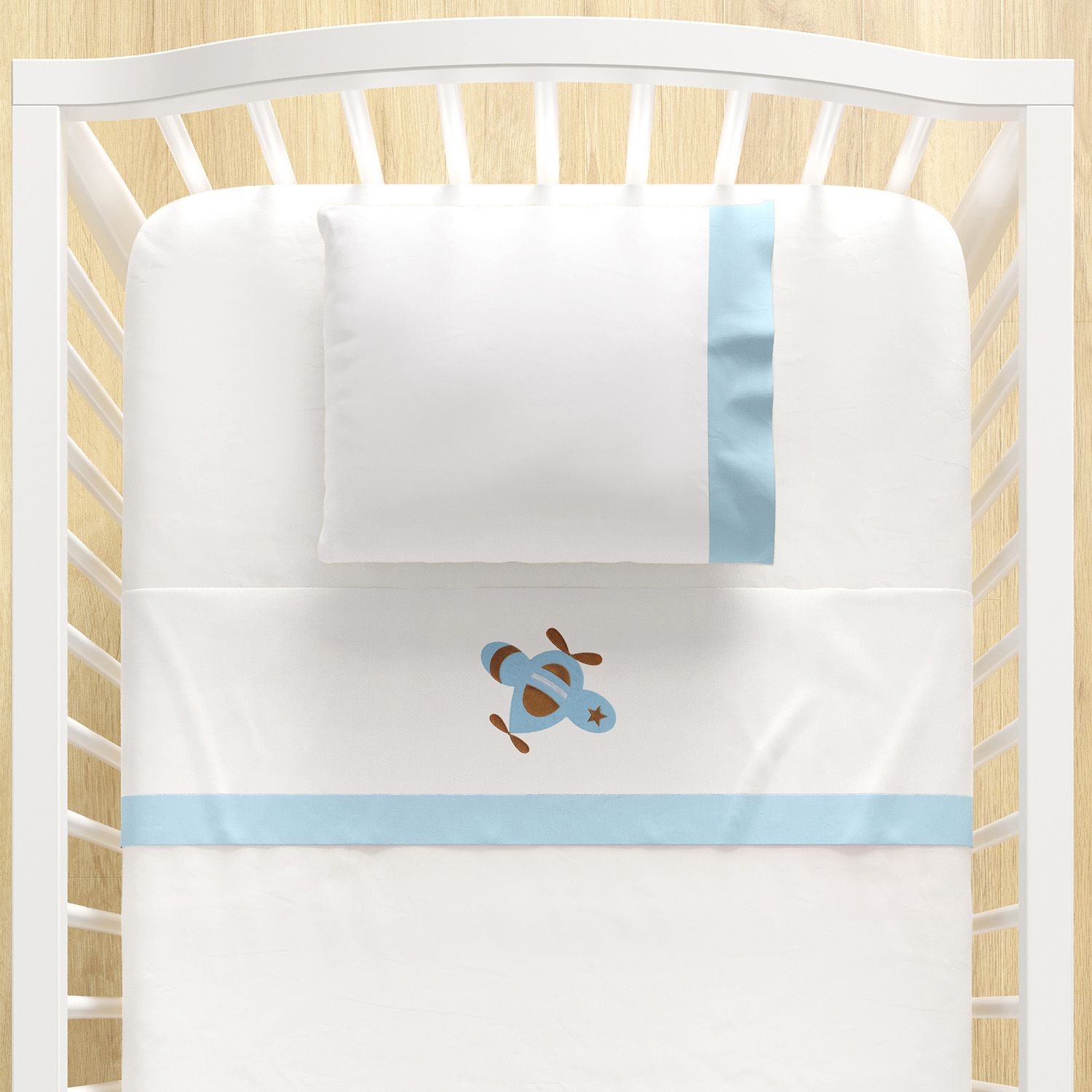 Jogo de Lençol Berço Bordado Urso Aviador 3 peças