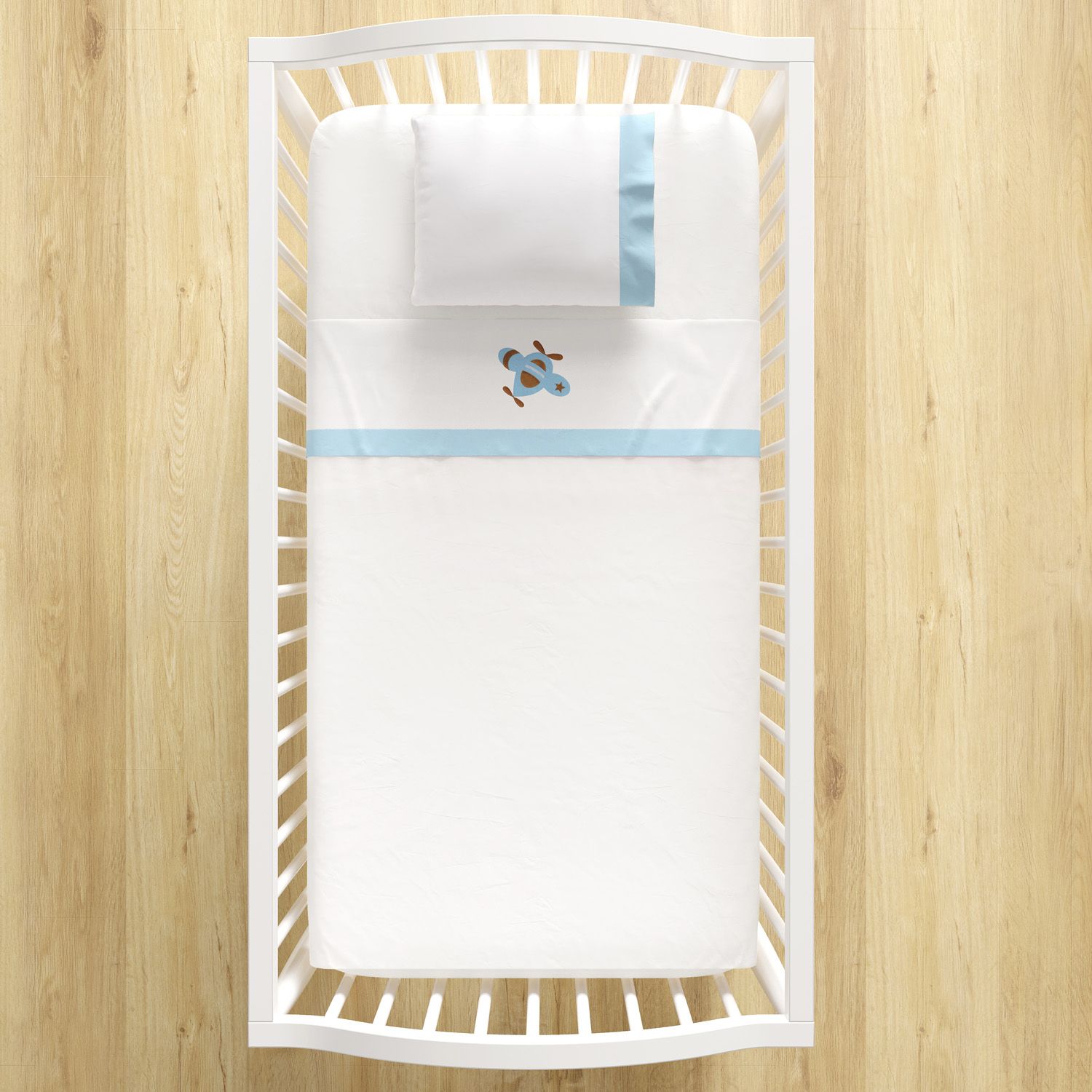 Jogo de Lençol Berço Bordado Urso Aviador 3 peças