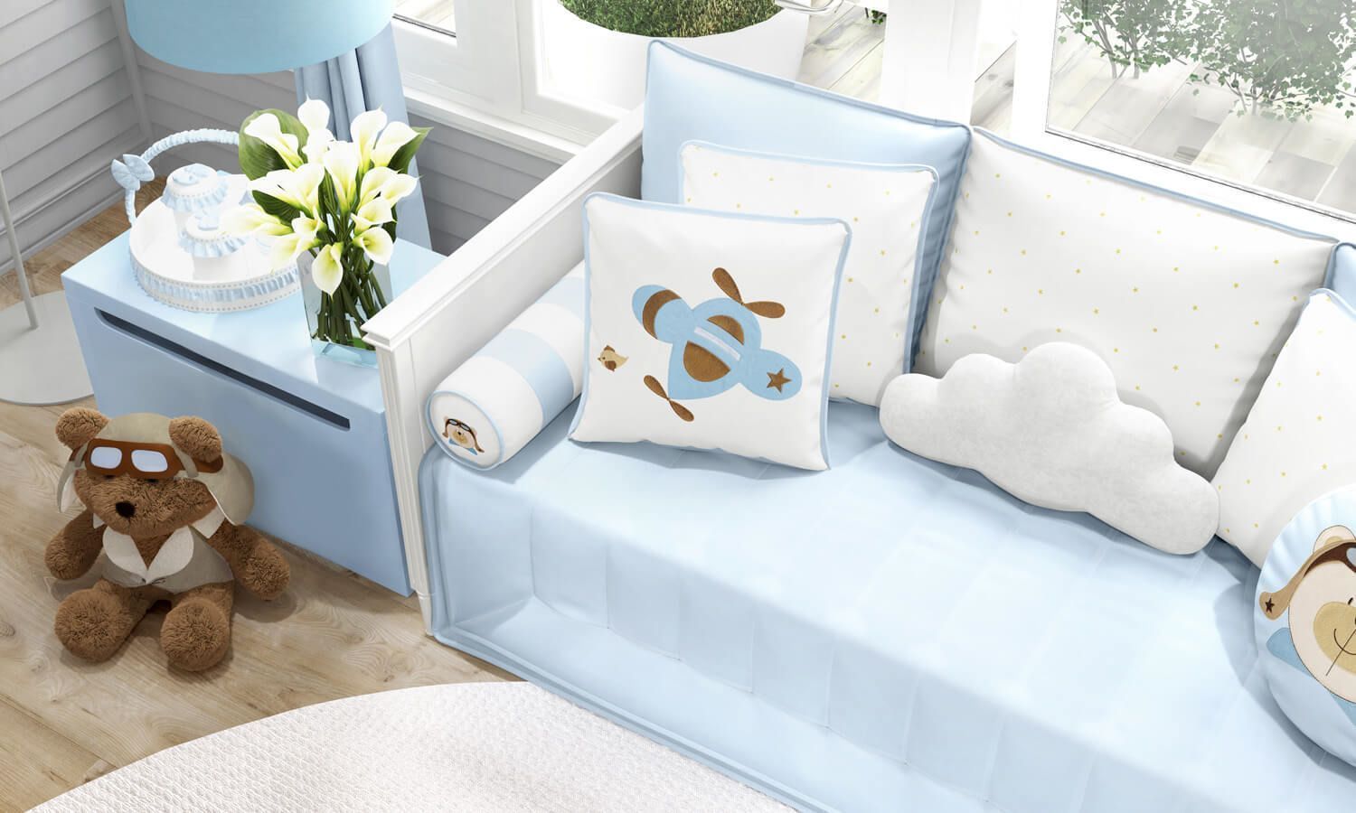 Kit Cama Babá Urso Aviador