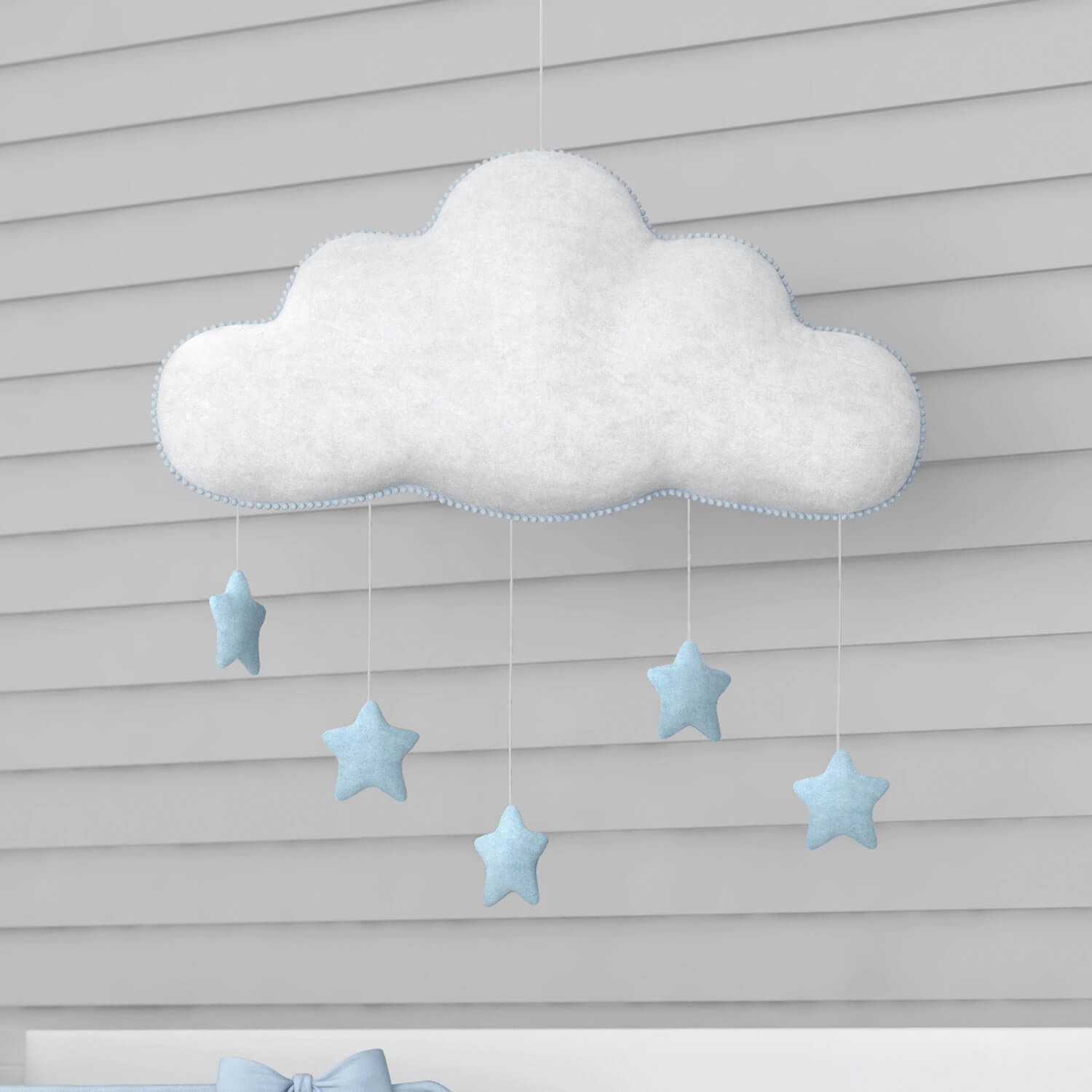 Móbile Nuvem Pompom Azul Marinho