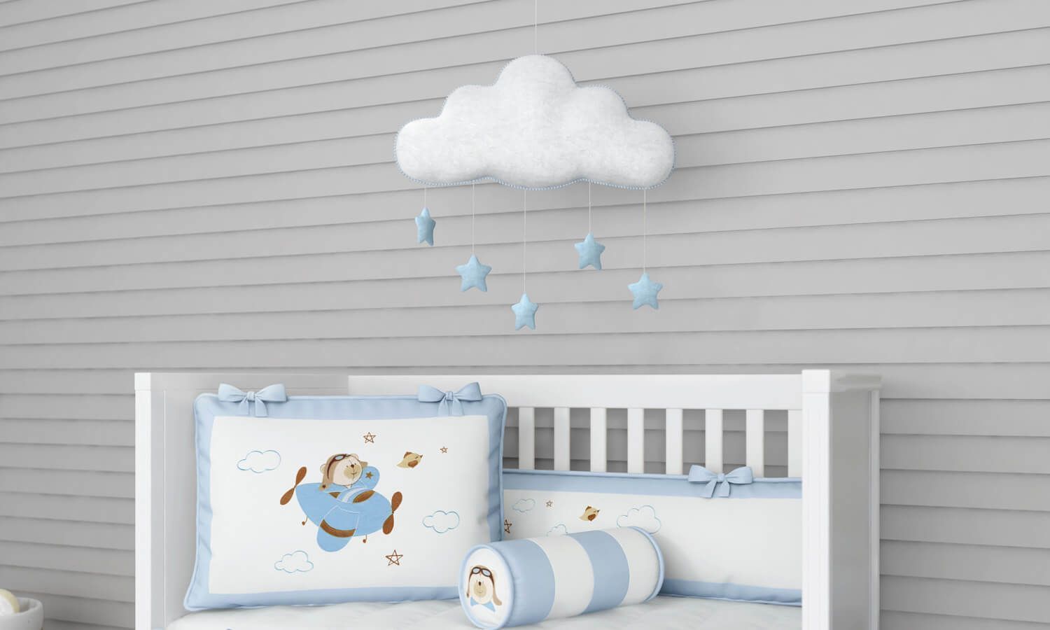 Móbile Nuvem Pompom Azul Marinho