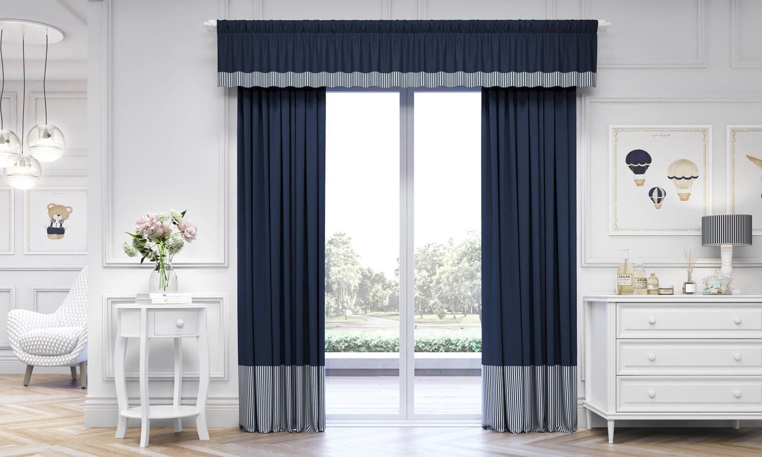 Cortina Luxo Branca/Azul 1,50m