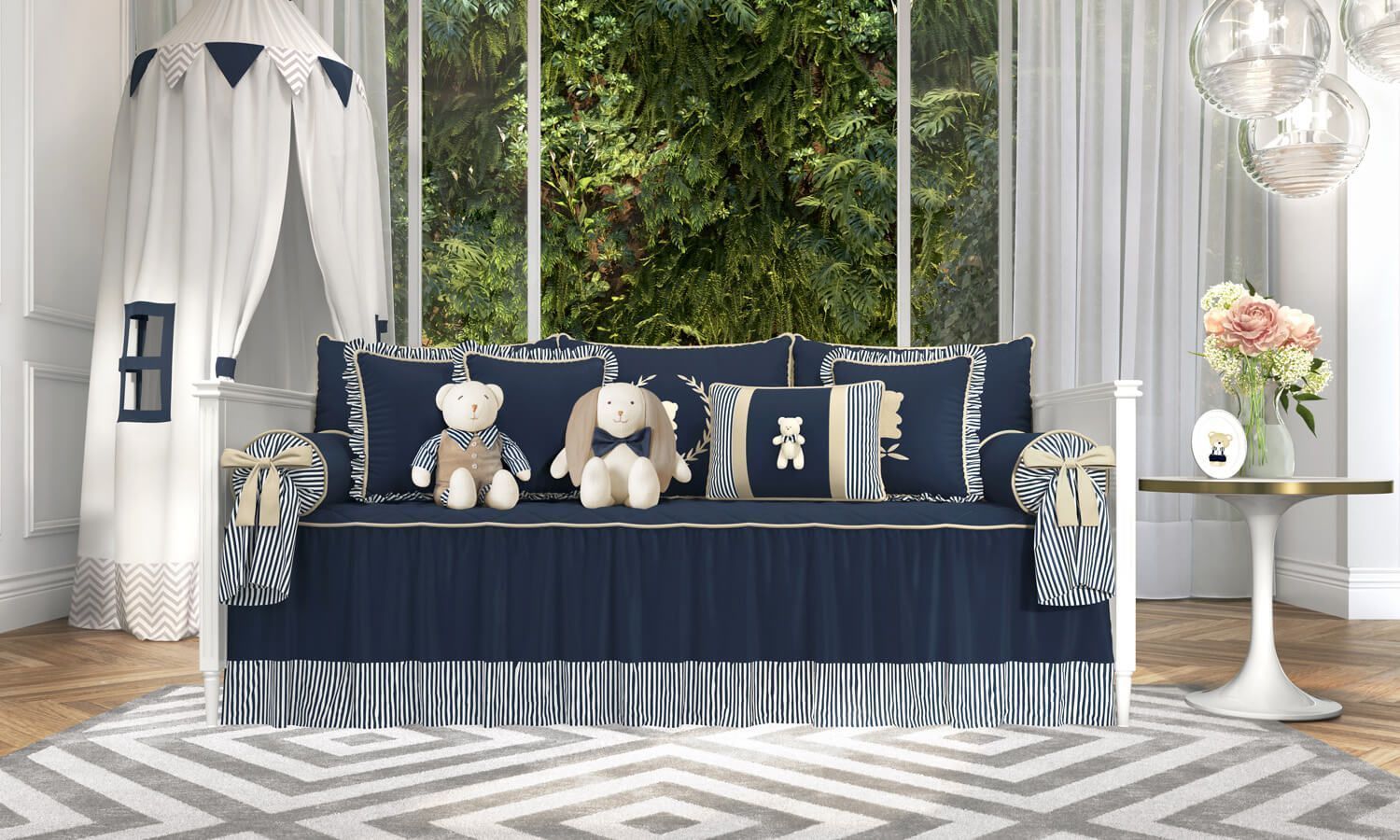 Kit Cama Babá Luxo Azul Marinho