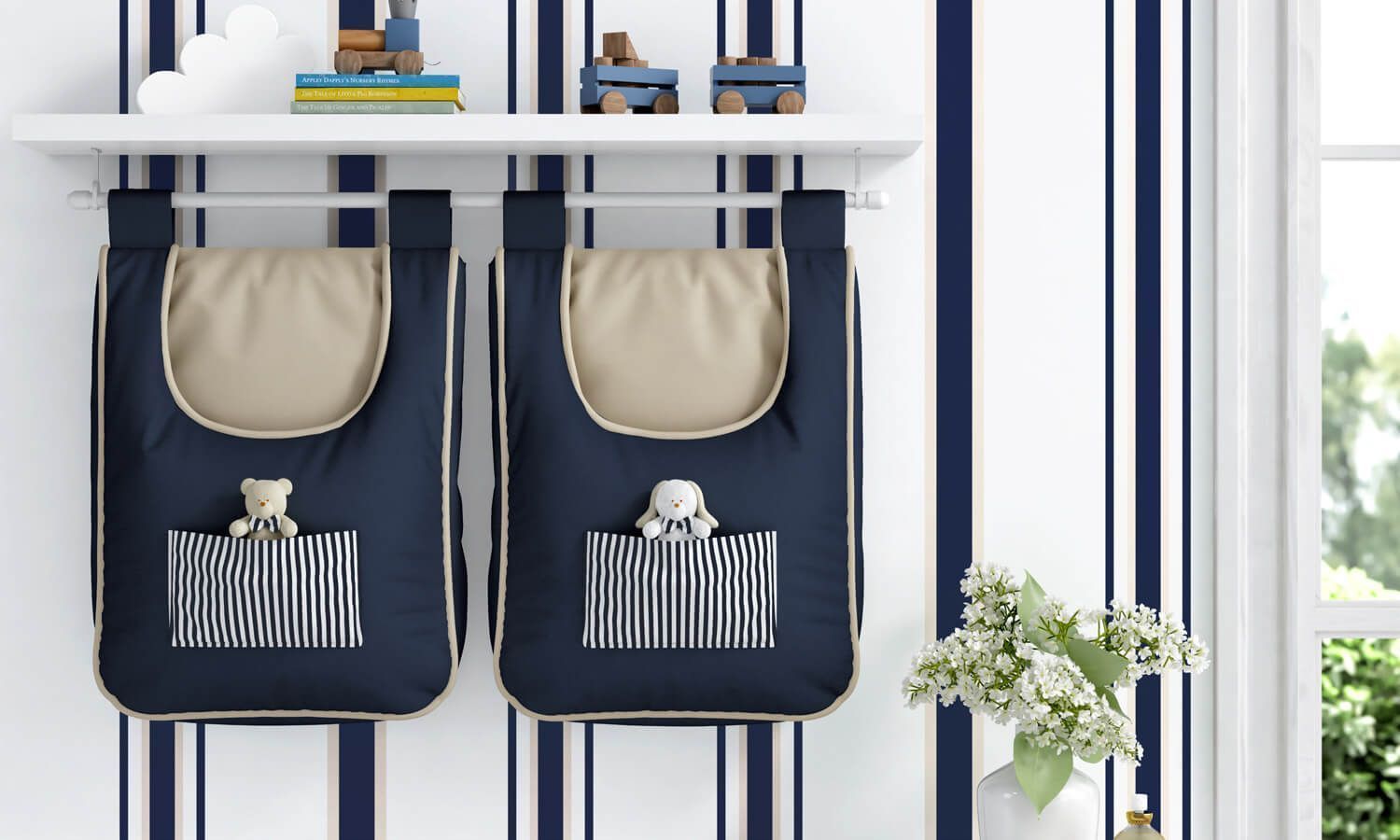 Porta Fraldas Varão Listrado Luxo Azul Marinho