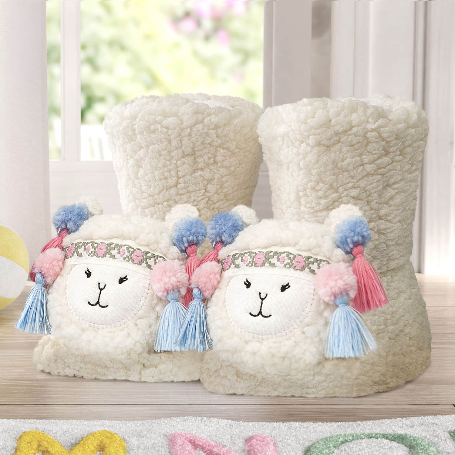 Pantufa Bebê Cano Alto Amiguinha Lhama de Pelúcia