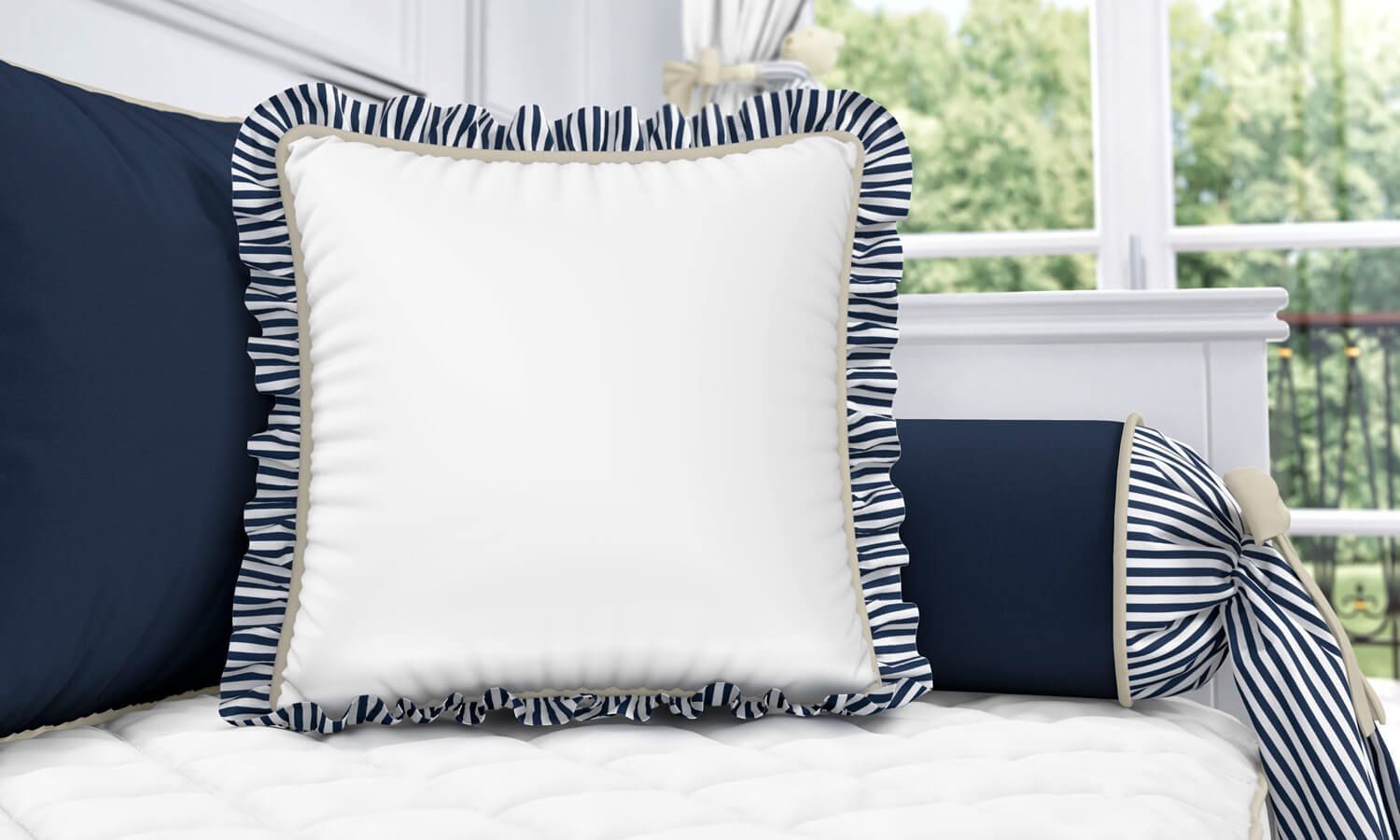 Almofada Luxo Azul Marinho com Babado 38cm