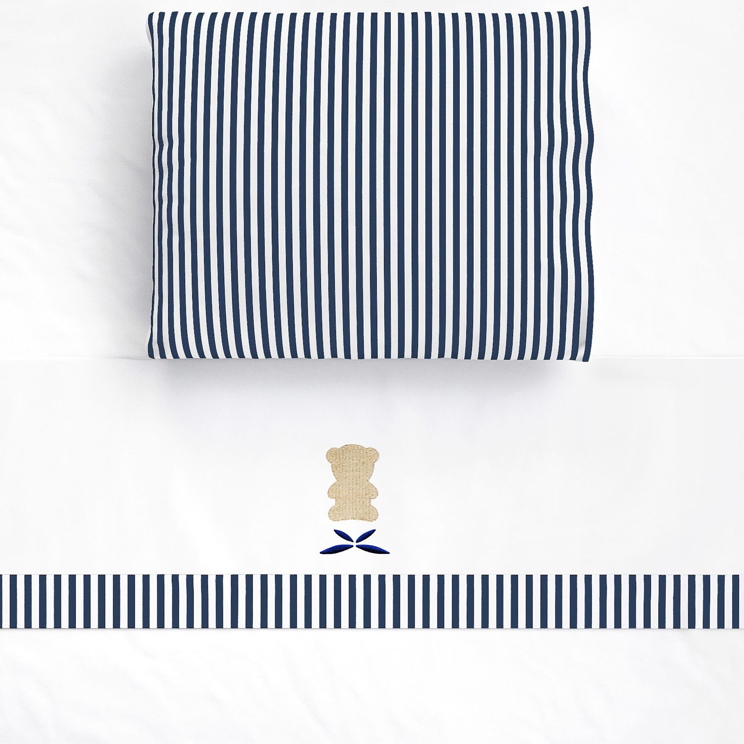 Jogo de Lençol Berço Bordado Urso Azul Marinho 3 peças