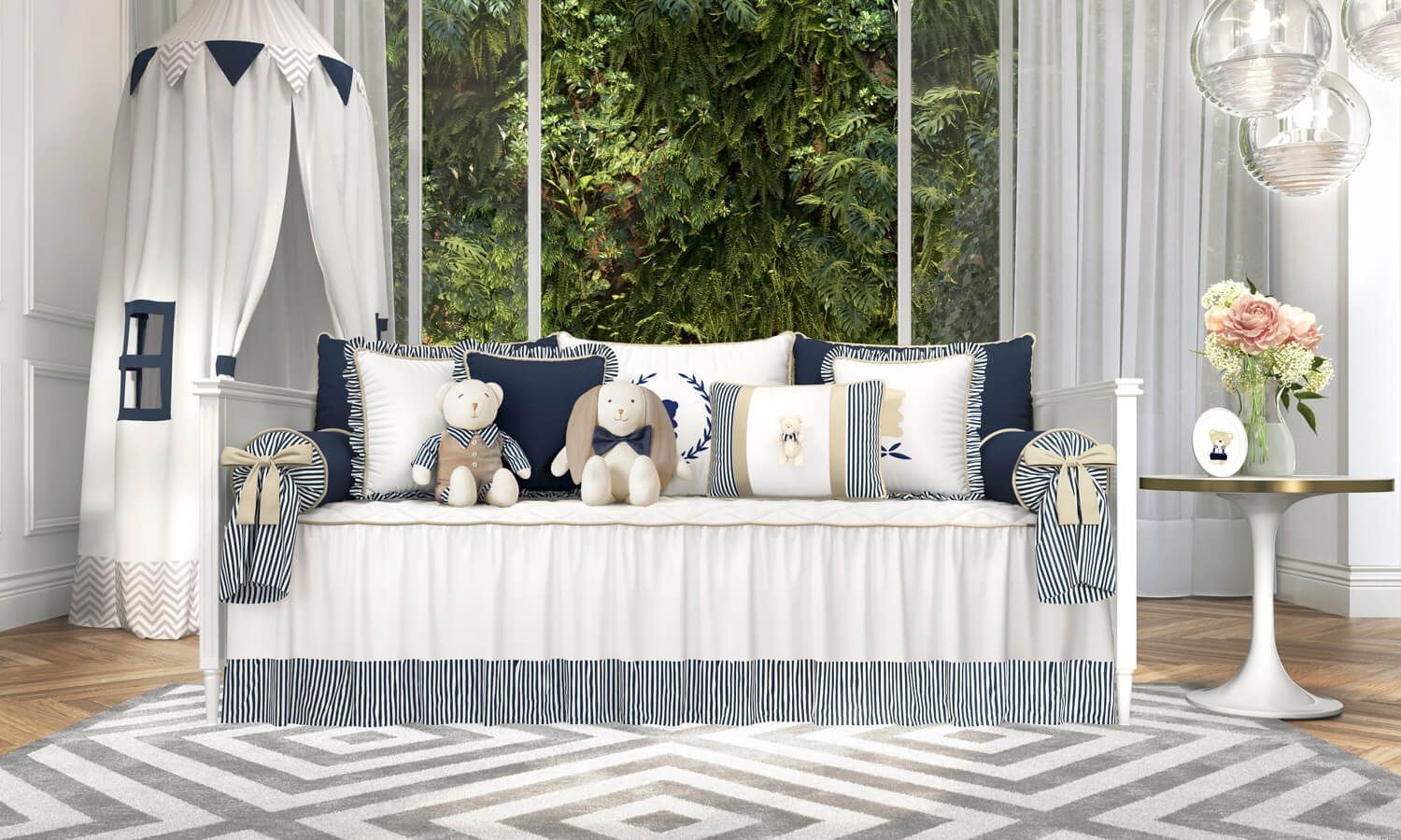 Kit Cama Babá Luxo Azul Marinho