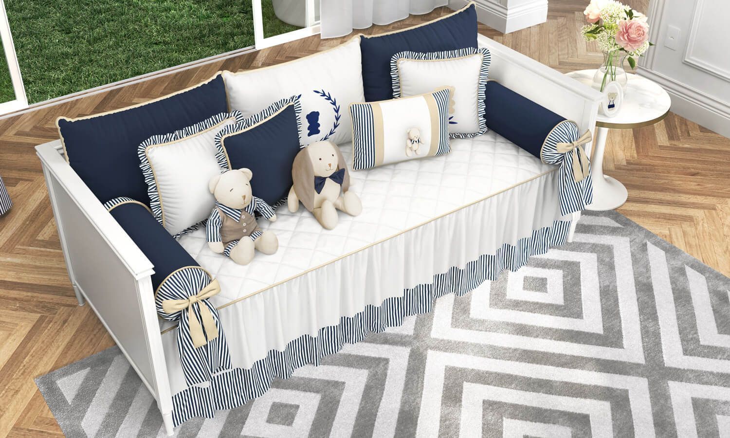 Kit Cama Babá Luxo Azul Marinho