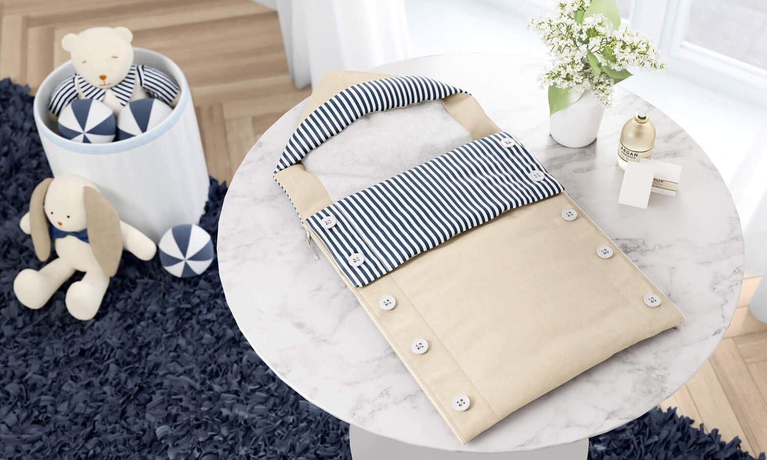 Porta Bebê com Capuz Luxo Azul Marinho