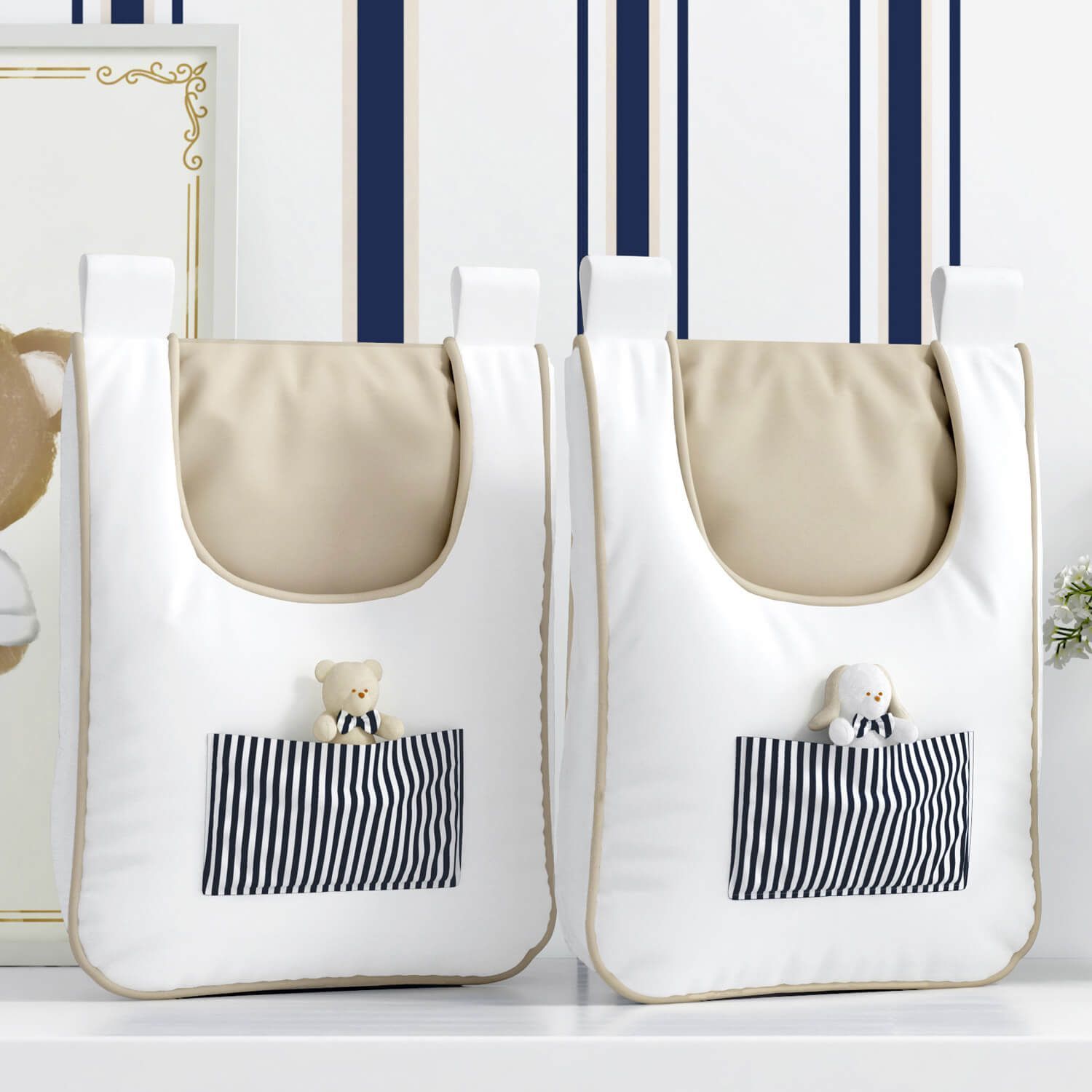 Porta Fraldas Varão Listrado Luxo Azul Marinho