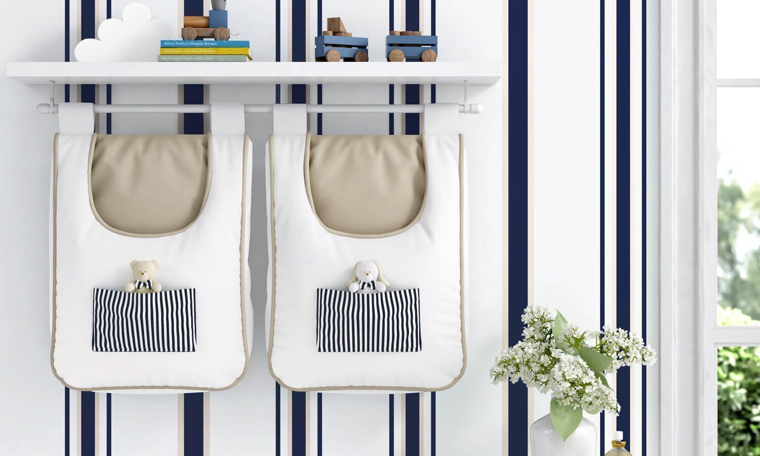 Porta Fraldas Varão Listrado Luxo Azul Marinho