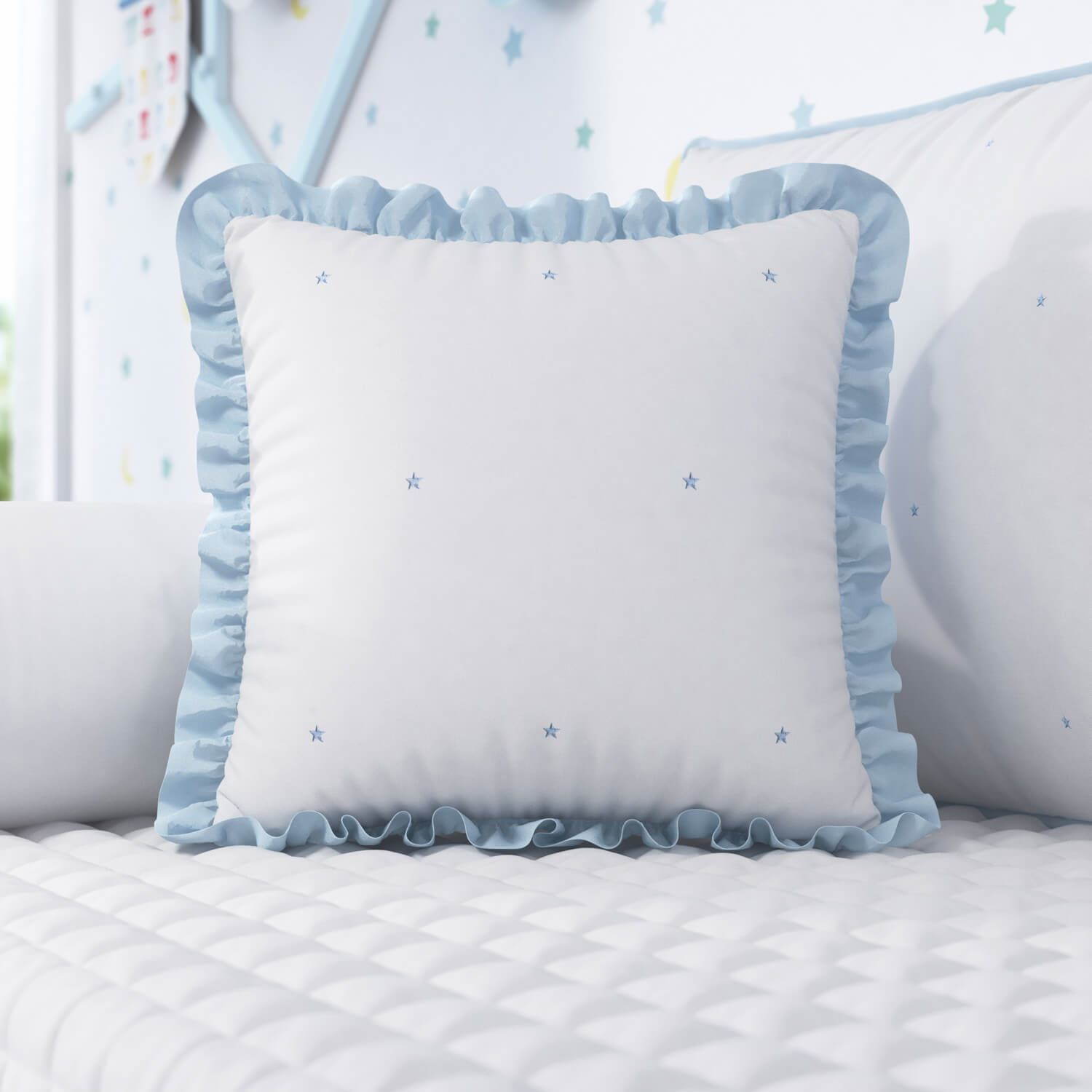 Almofada Babado e Estrelinhas Rosé 38cm