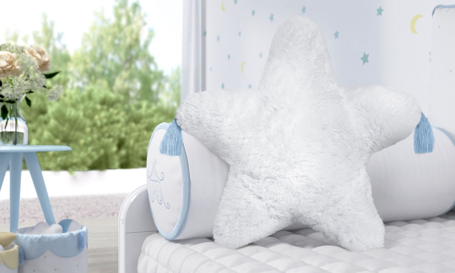 Almofada Estrela Pelúcia com Tassel Rosa 38cm