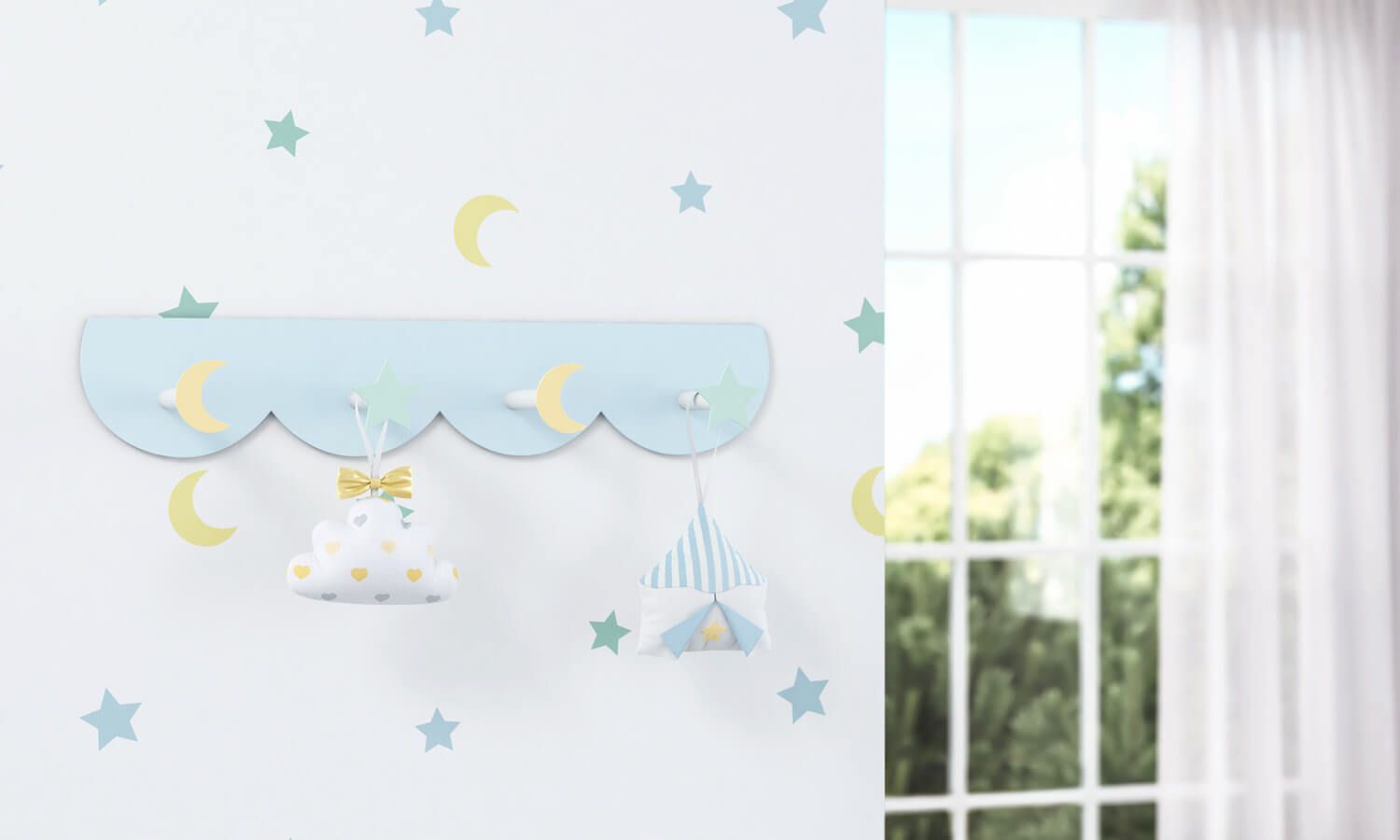 Cabideiro de Parede Lua e Estrela