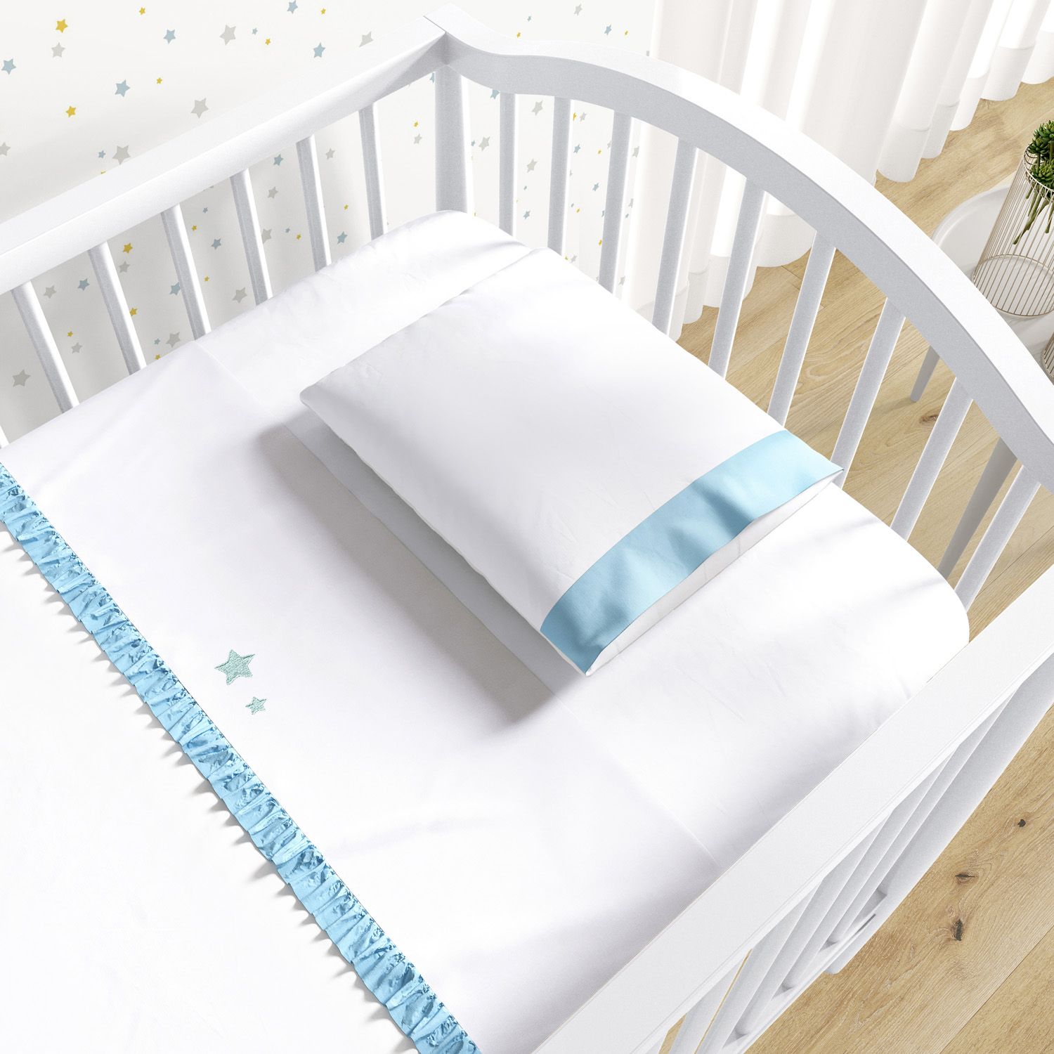 Jogo de Lençol Berço Bordado Estrelinhas 3 peças