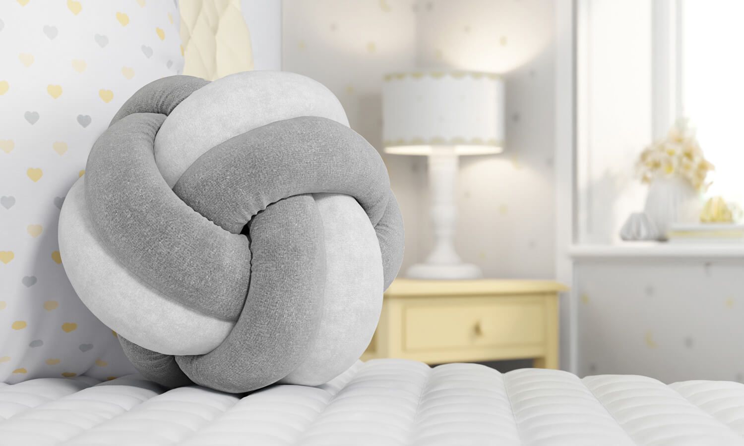 Almofada Nó Balú Branca/Azul Marinho 25cm