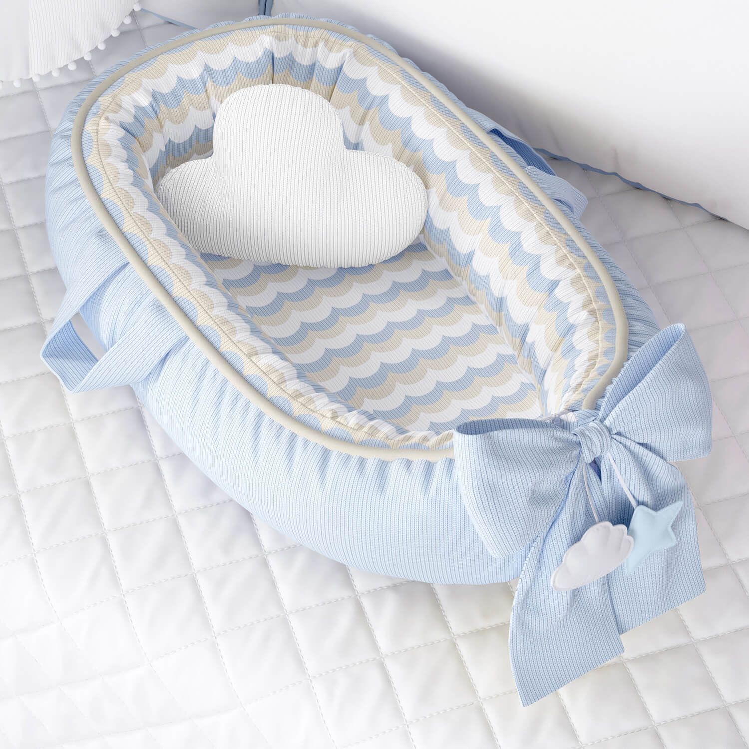 Ninho para Bebê Redutor de Berço Tricot Estampado Azul 80cm