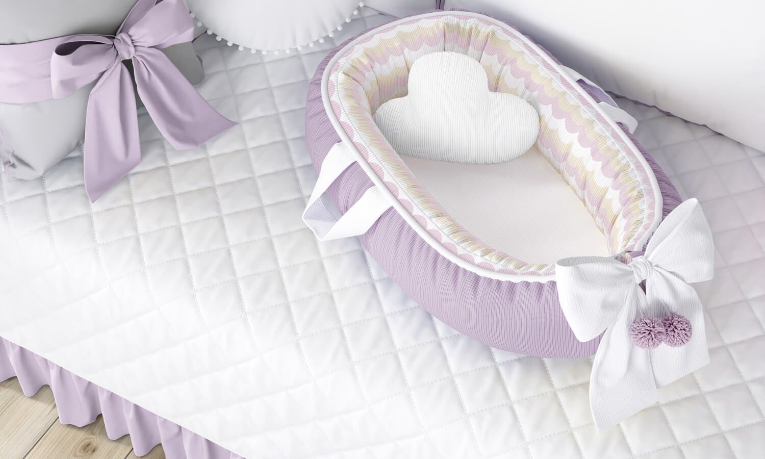 Ninho para Bebê Redutor de Berço Tricot Estampado Azul 80cm