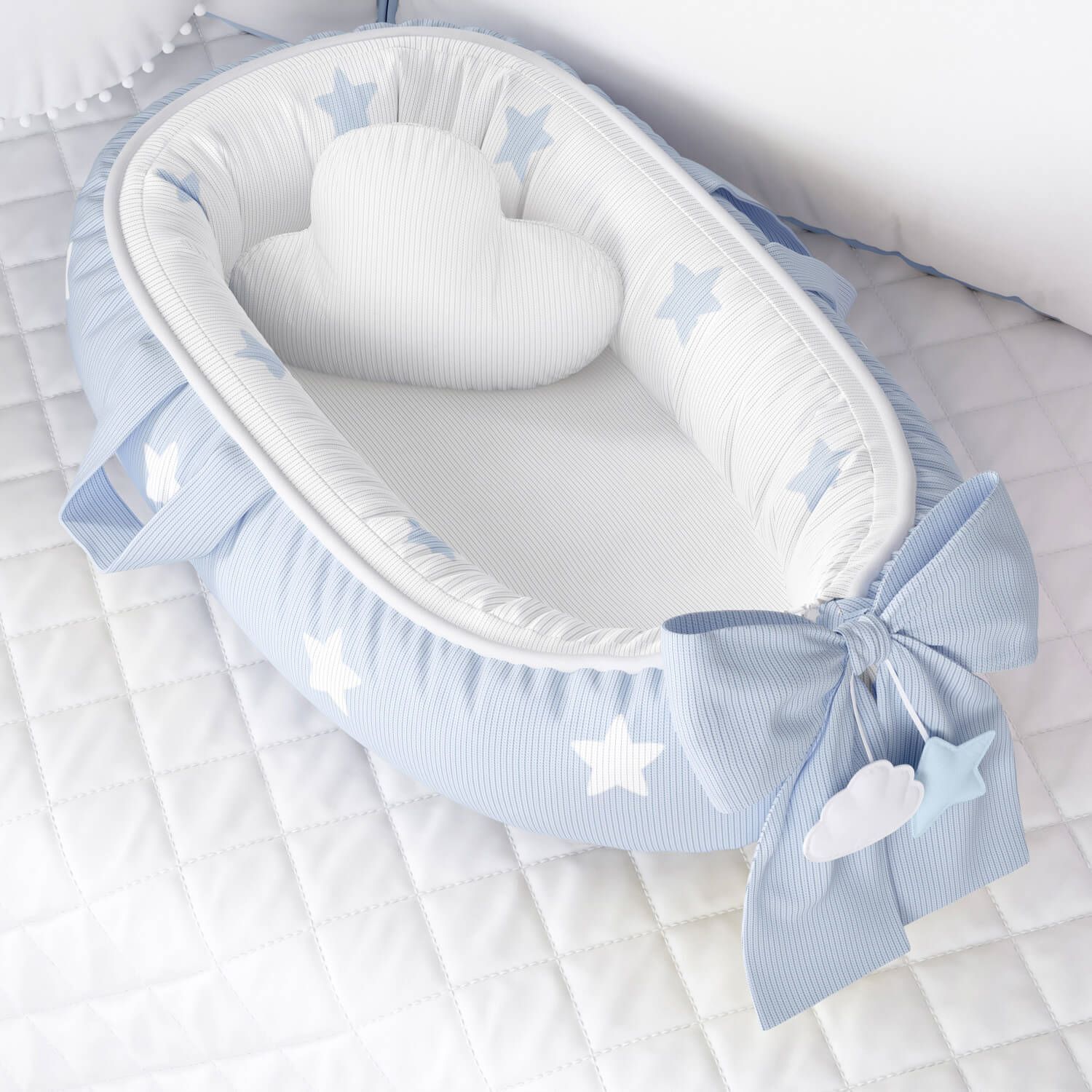 Ninho para Bebê Redutor de Berço Tricot Estrelinhas Azul 80cm