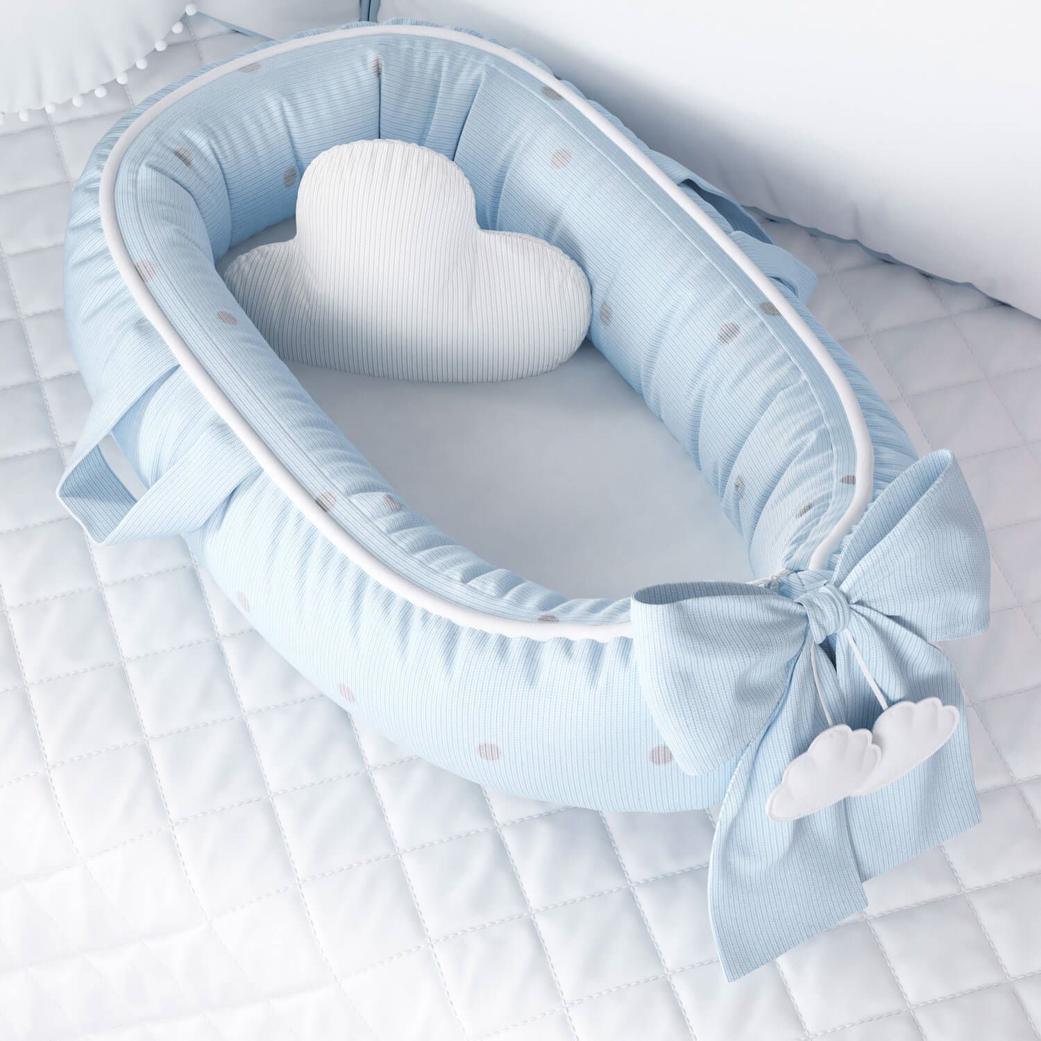 Ninho para Bebê Redutor de Berço Tricot Poá Azul 80cm