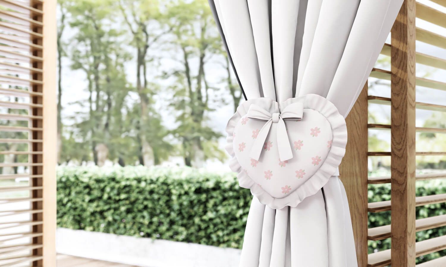 Cortina Bordada Sophia Provençal Branca/Rosa