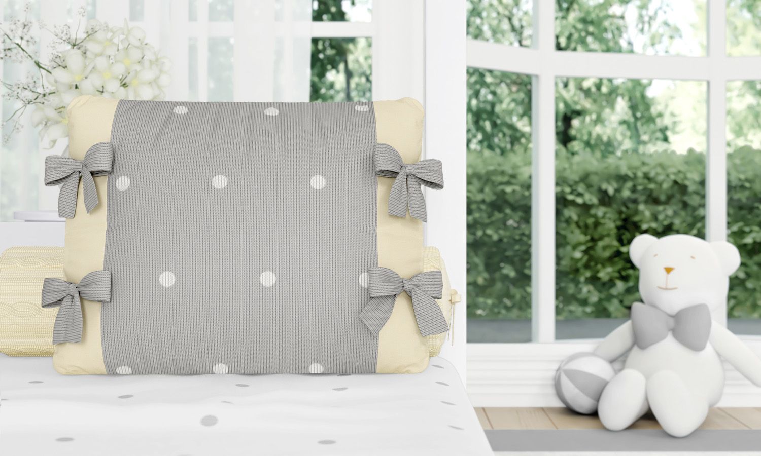 Almofada Laços Tricot Poá Azul 38cm