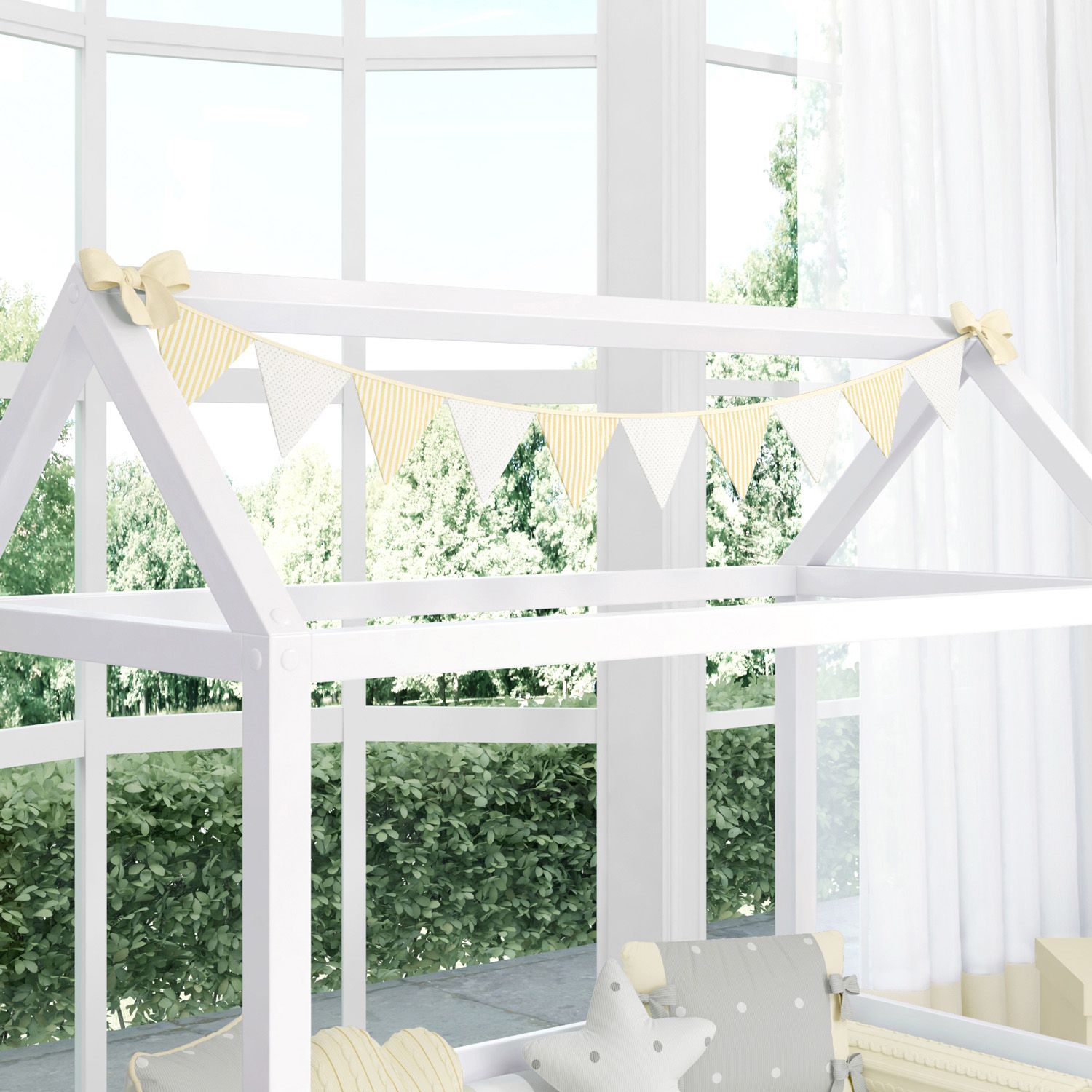 Varal de Cama Bandeirinhas Listras e Poá Azul 1,60m