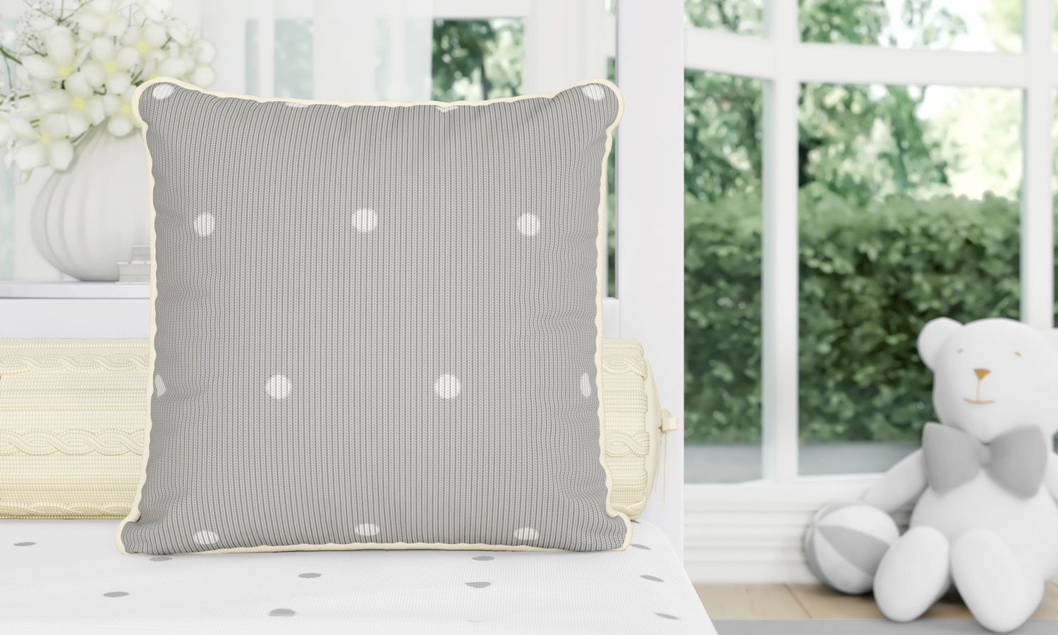 Almofada Tricot Poá Cinza/Rosa 30cm