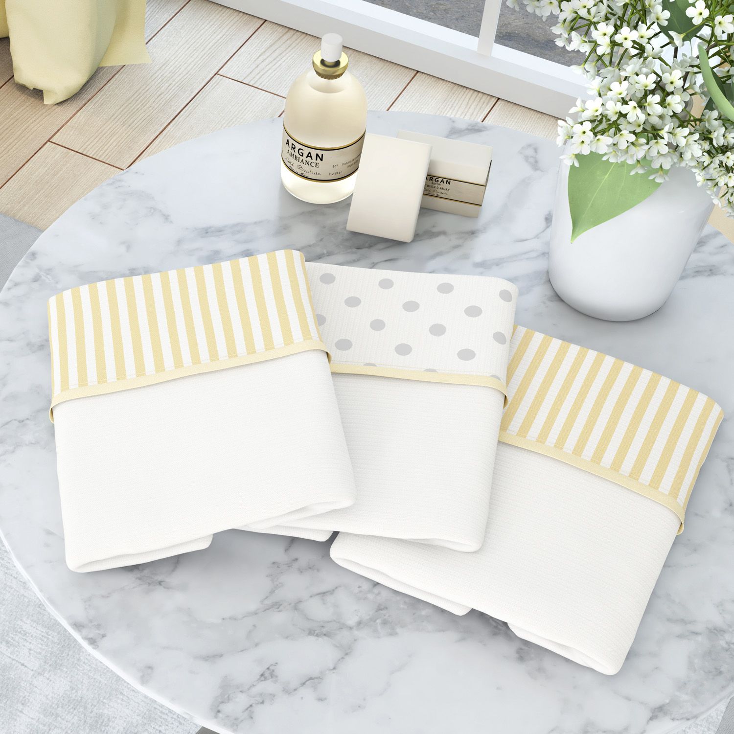 Jogo de Fronhas Branco com Barra Amarelo