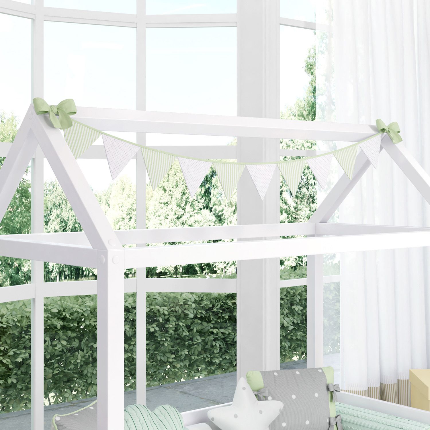 Varal de Cama Bandeirinhas Listras e Poá Azul 1,60m