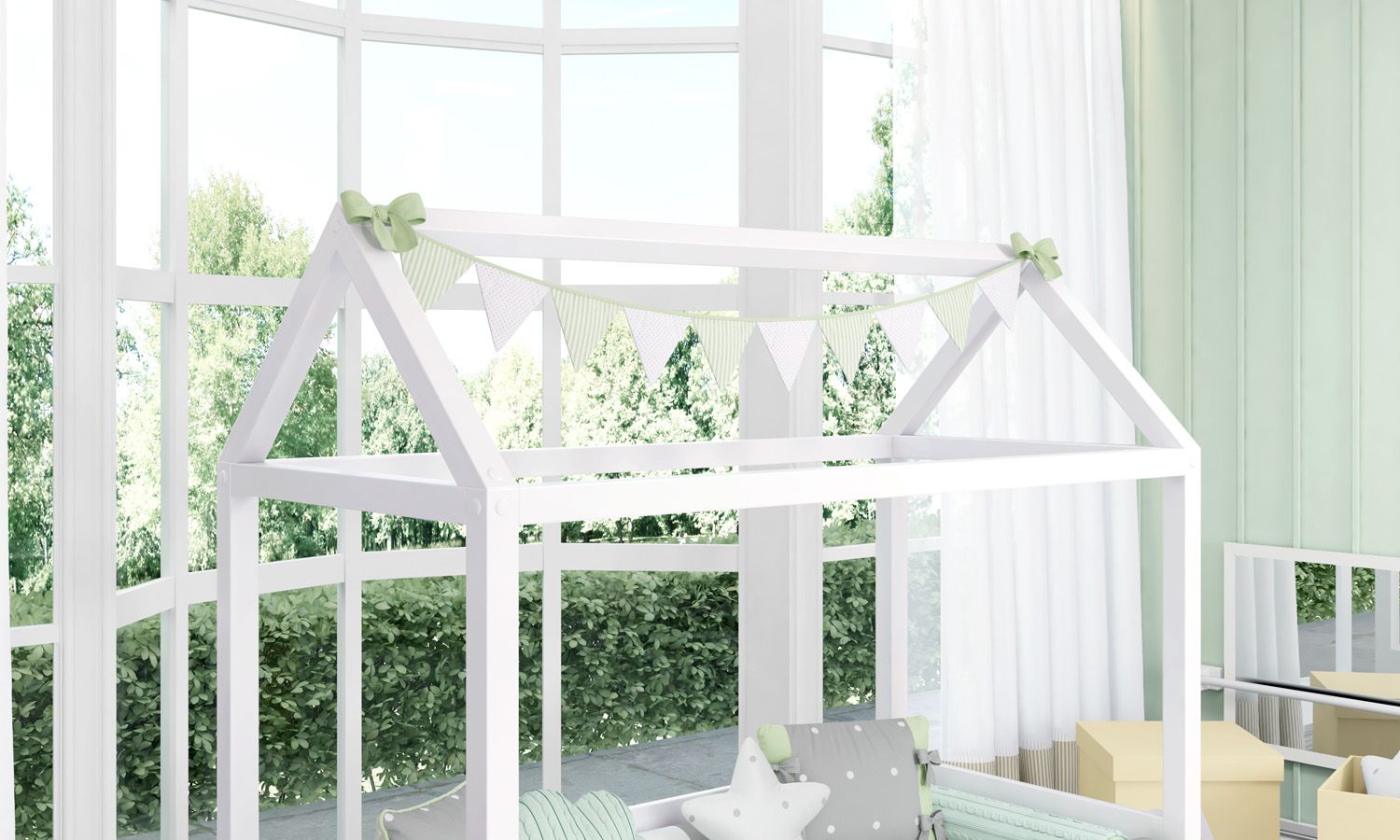 Varal de Cama Bandeirinhas Listras e Poá Azul 1,60m