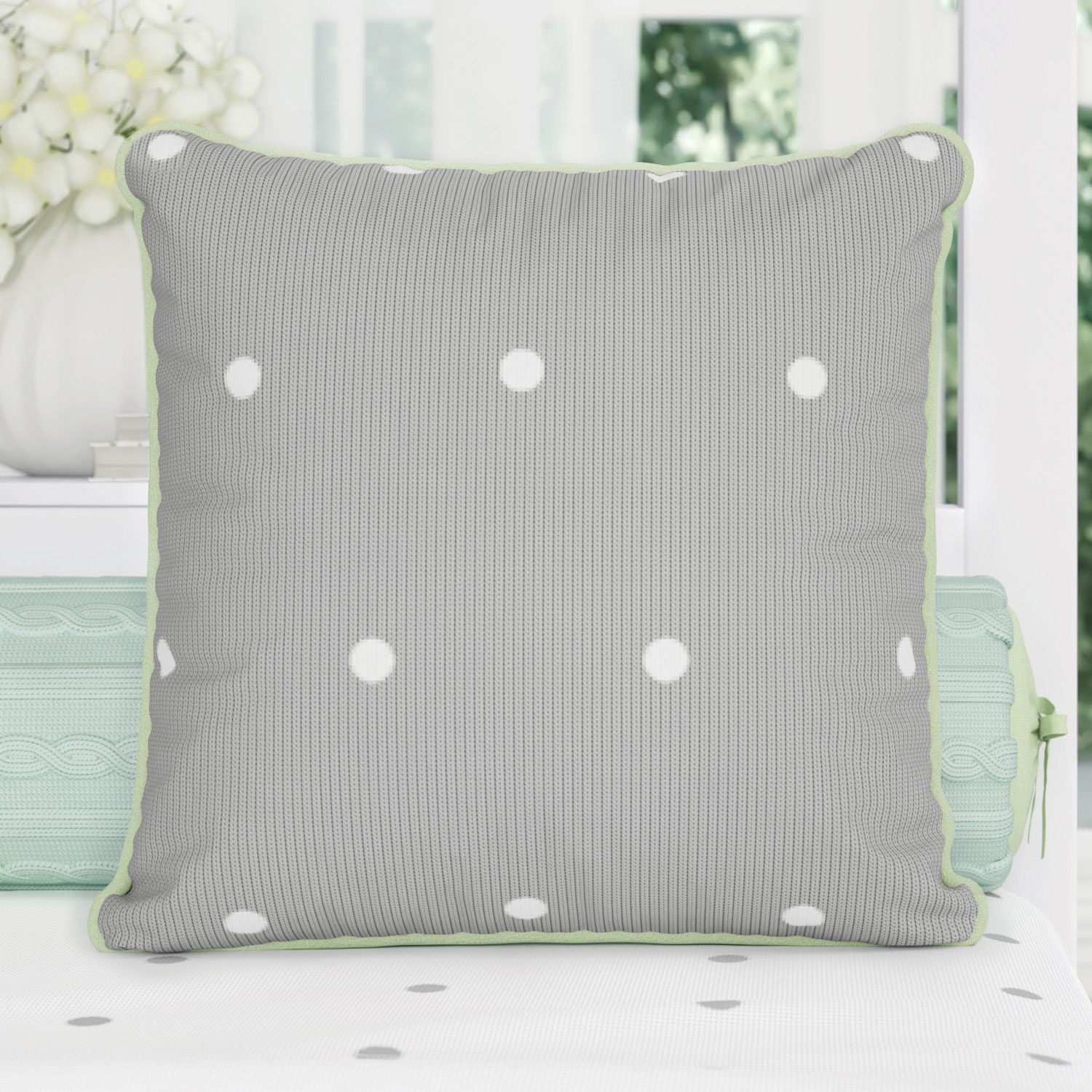 Almofada Tricot Poá Cinza/Rosa 30cm