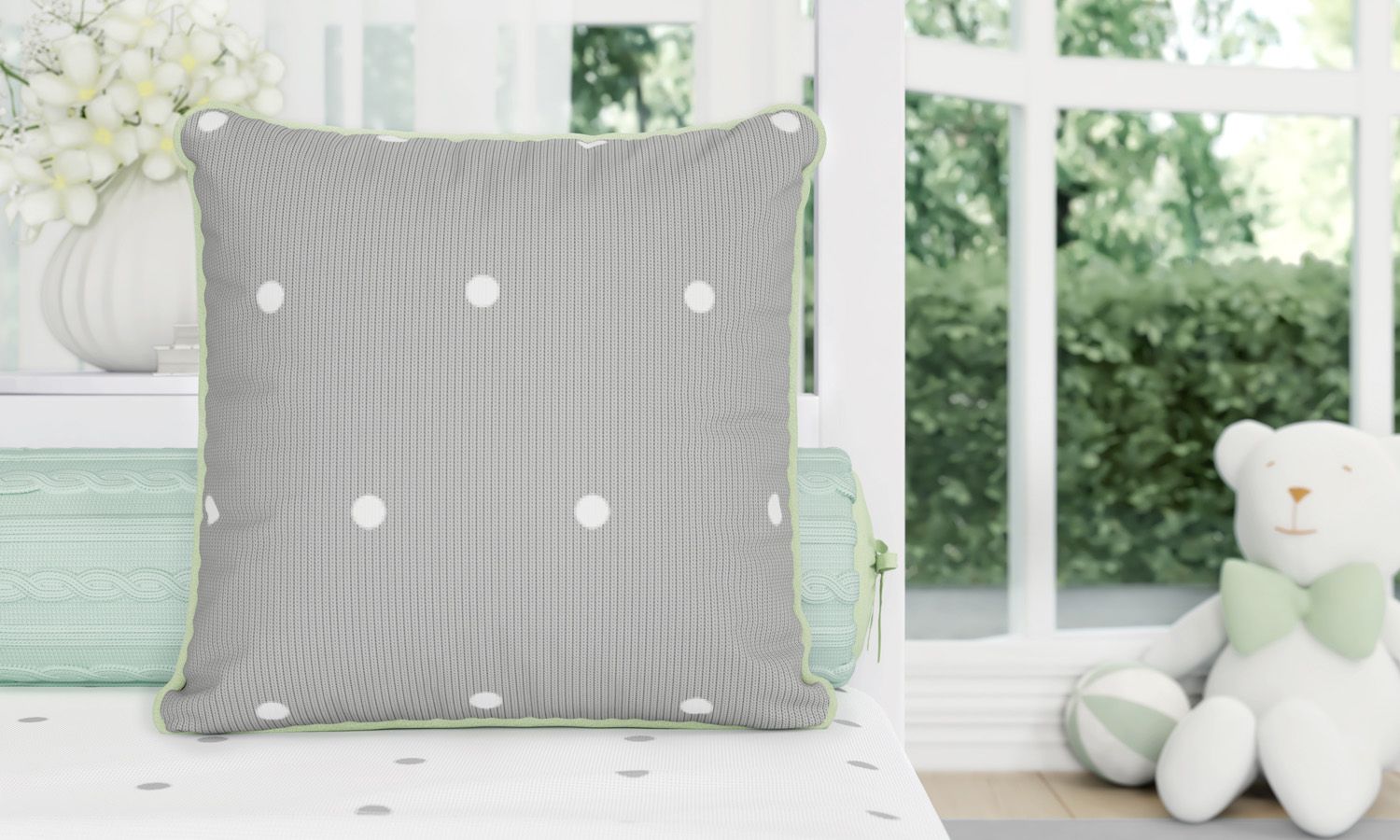 Almofada Tricot Poá Cinza/Rosa 30cm