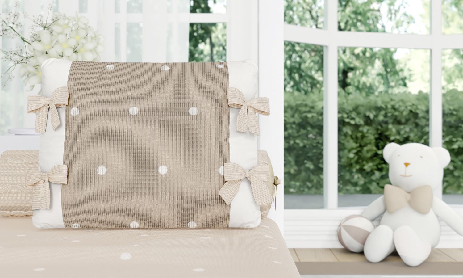 Almofada Laços Tricot Poá Azul 38cm