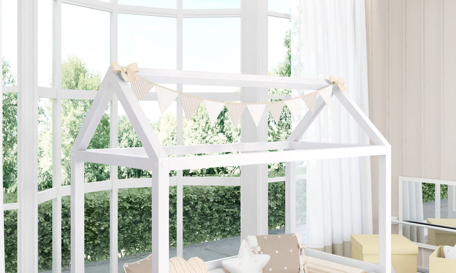 Varal de Cama Bandeirinhas Listras e Poá Azul 1,60m