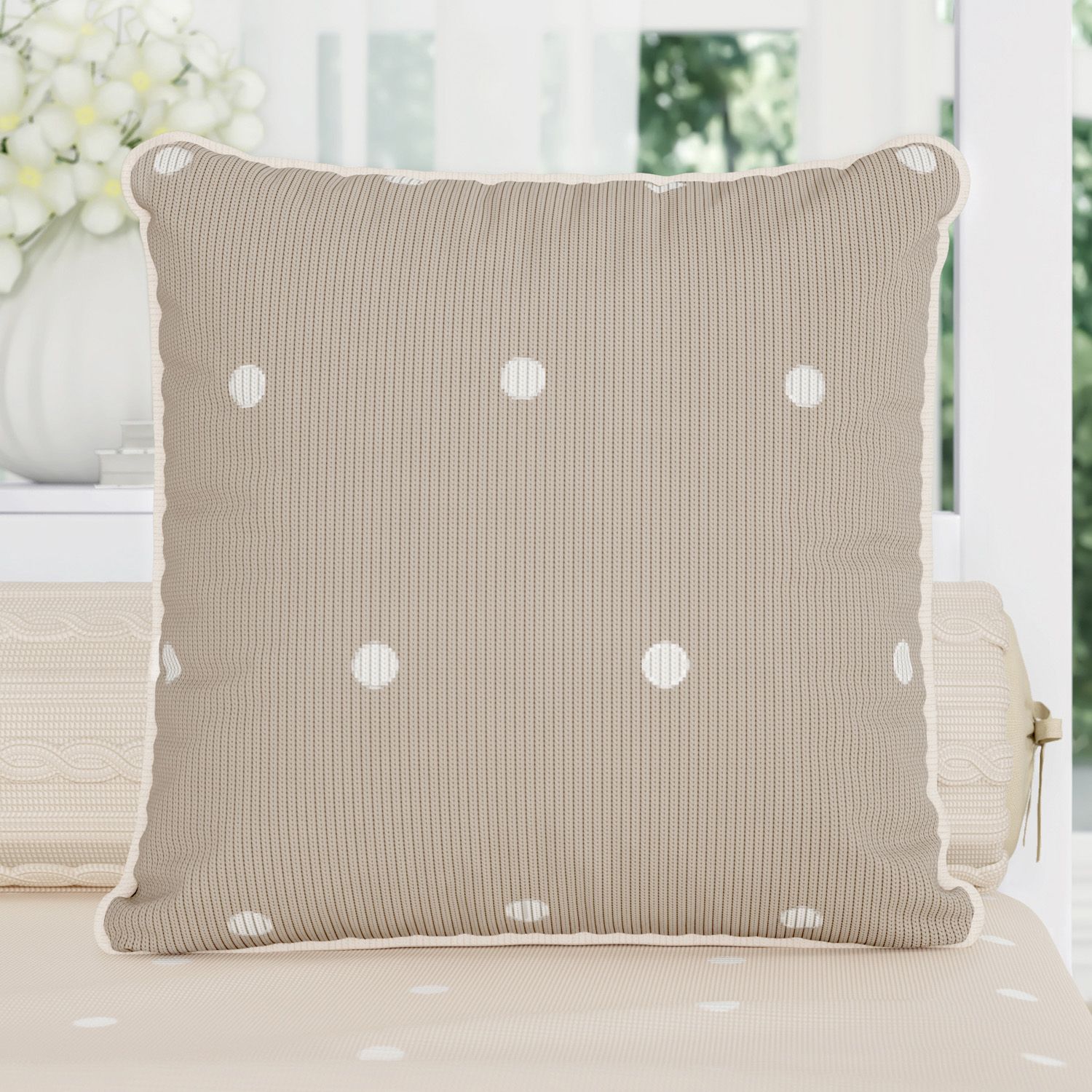 Almofada Tricot Poá Cinza/Rosa 30cm