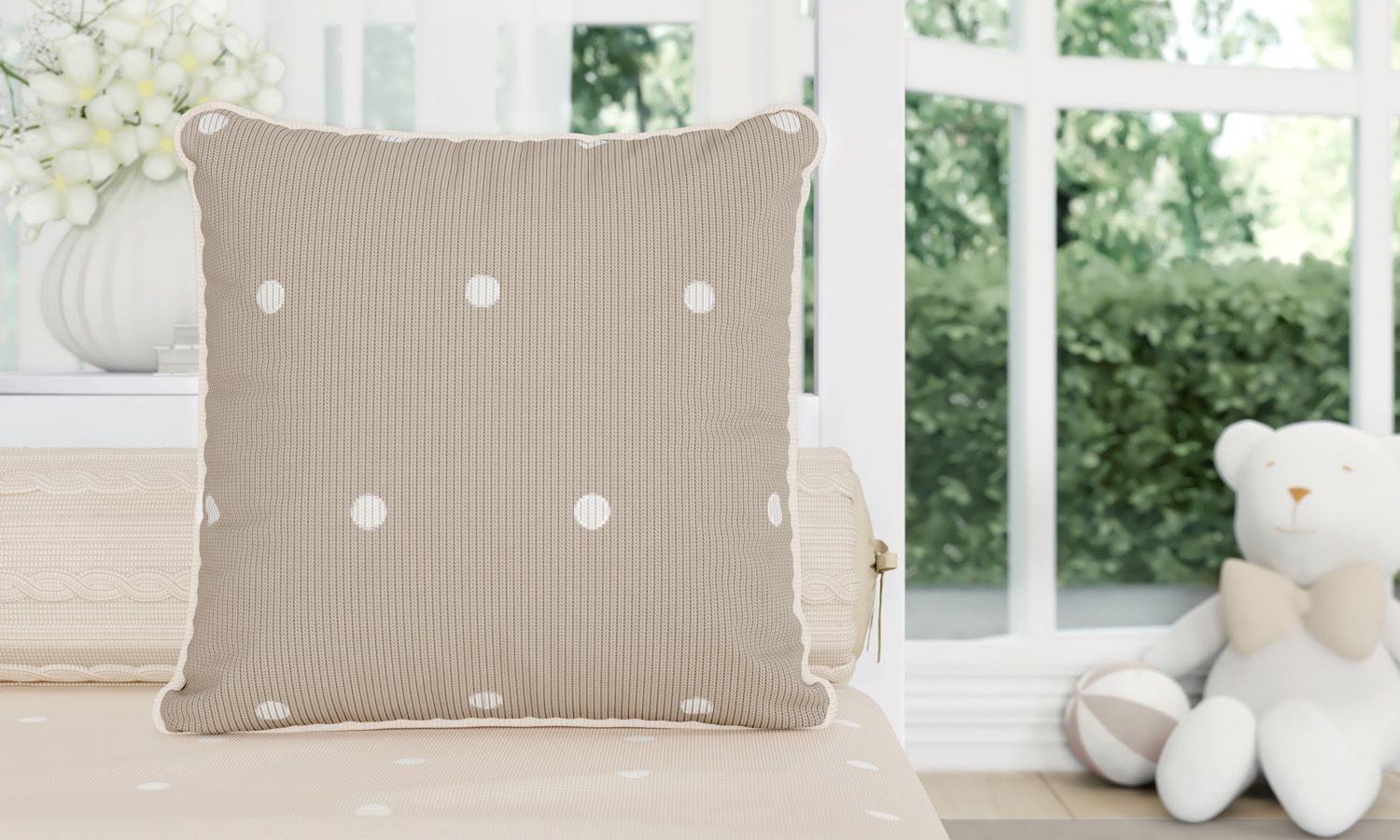 Almofada Tricot Poá Cinza/Rosa 30cm