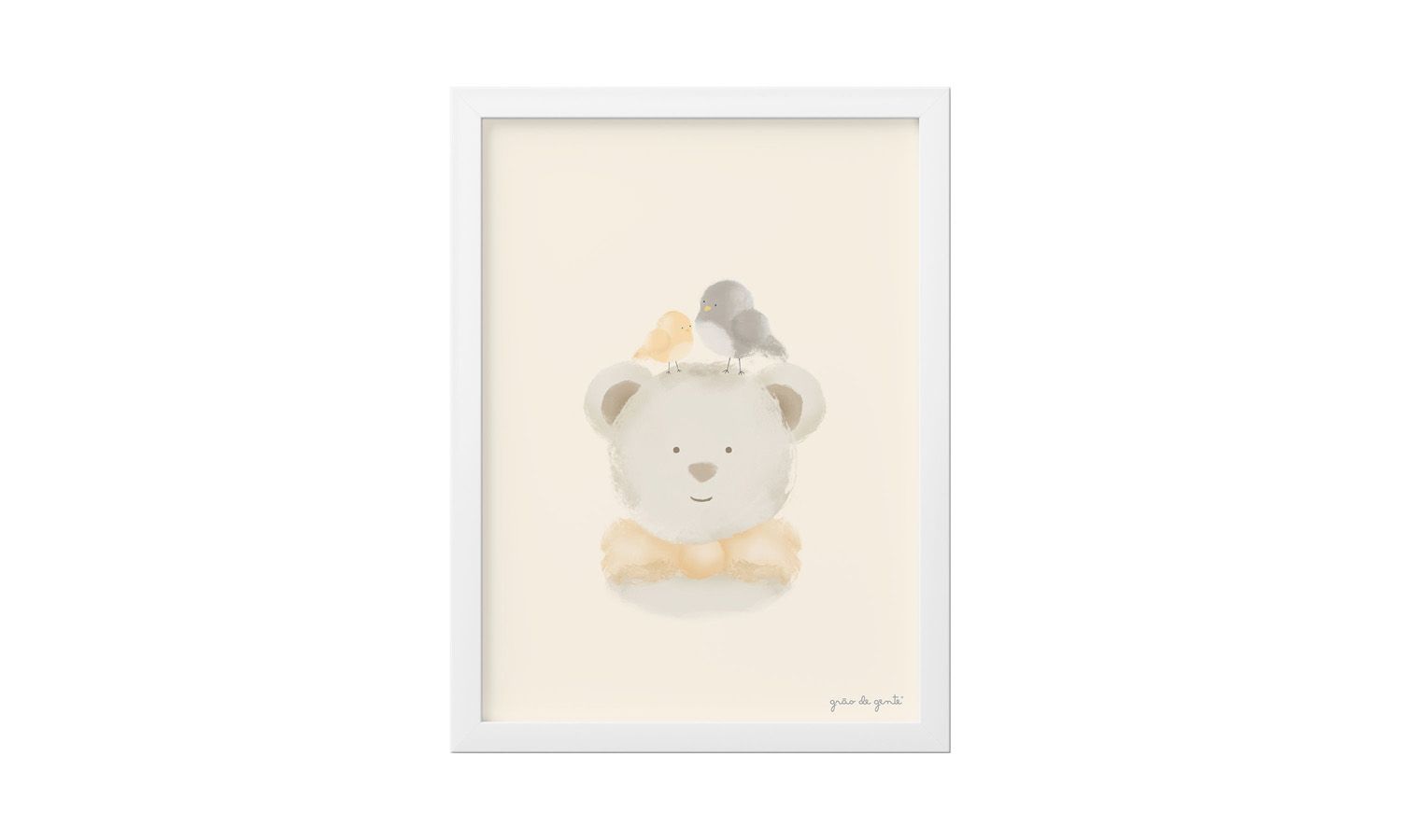 Quadro Ursinho e Passarinhos Amarelo 40cm 