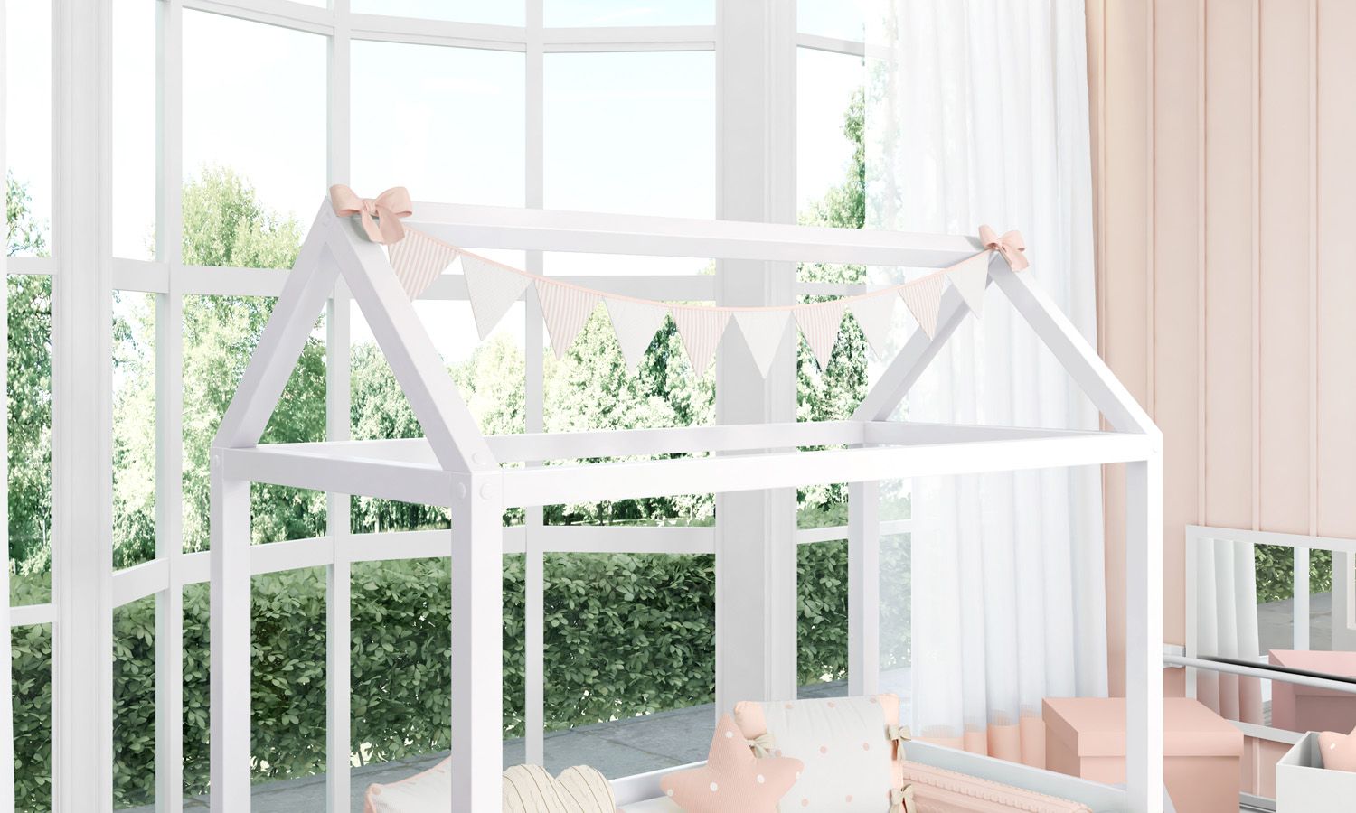 Varal de Cama Bandeirinhas Listras e Poá Azul 1,60m